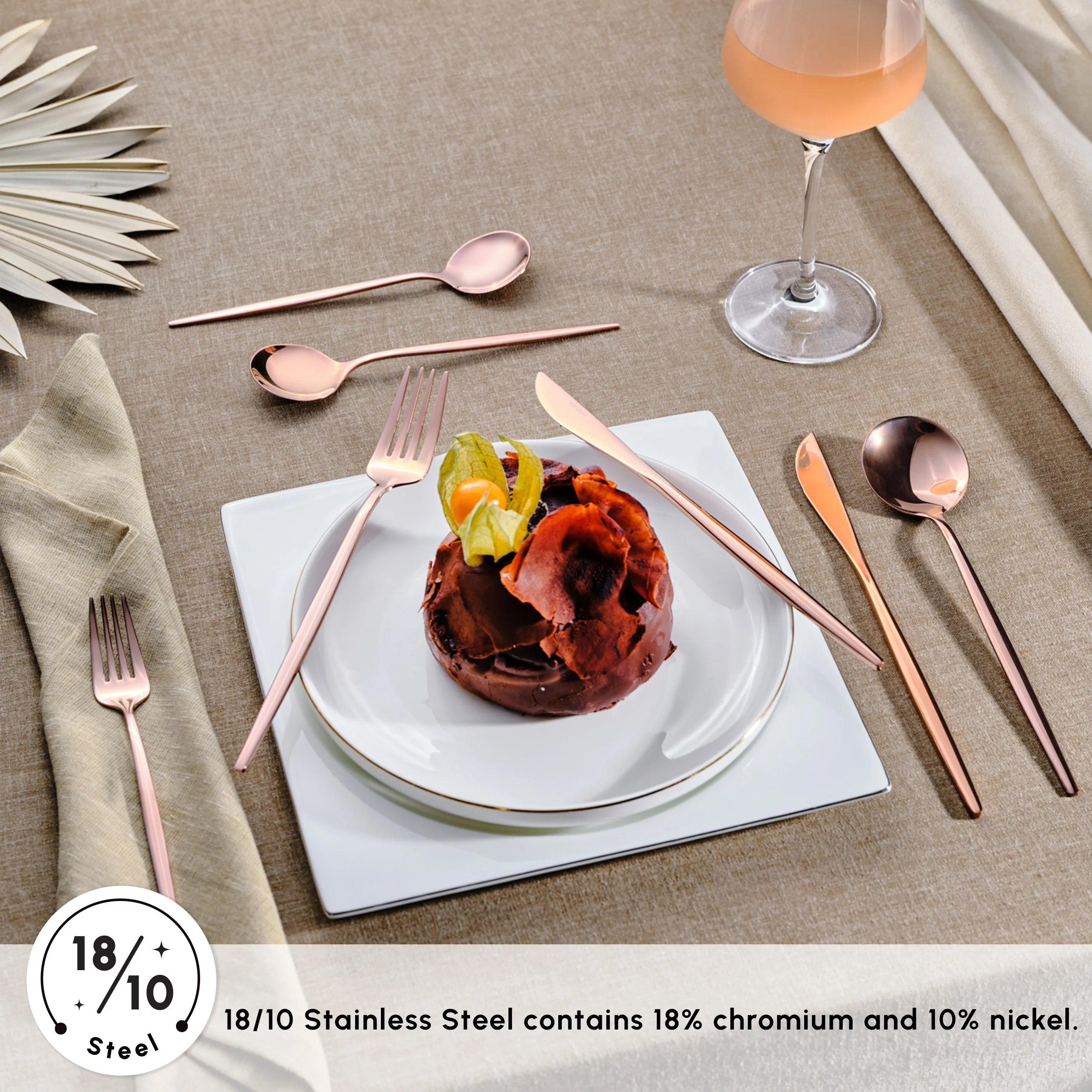 Karaca Orion 60-Piece Stainless Steel Cutlery Set for 12 People, Rose Gold - Image 5