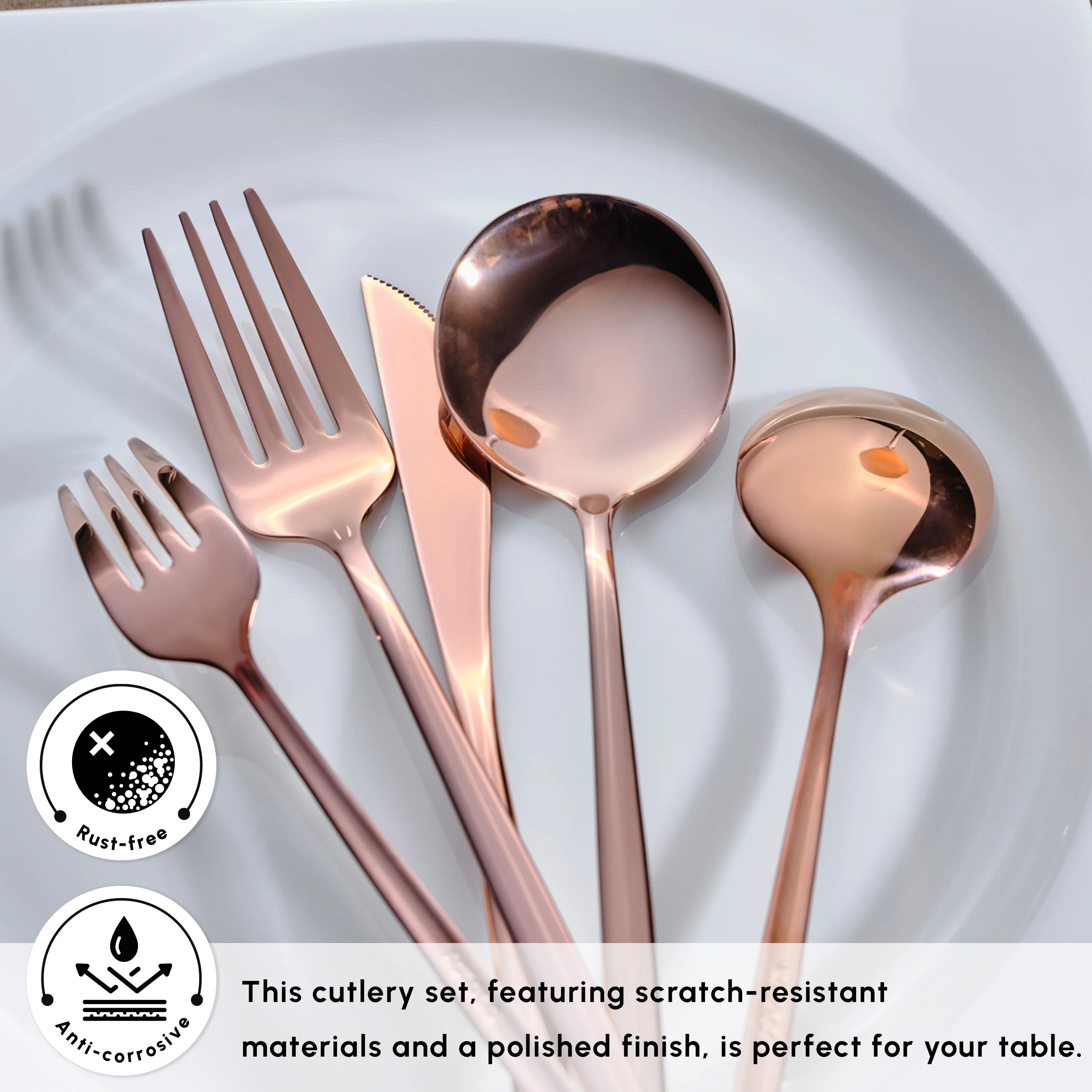 Karaca Orion 60-Piece Stainless Steel Cutlery Set for 12 People, Rose Gold - Image 6