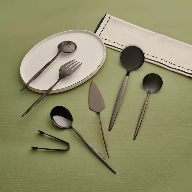 Karaca Orion 7-Piece Stainless Steel Serving Set, Black