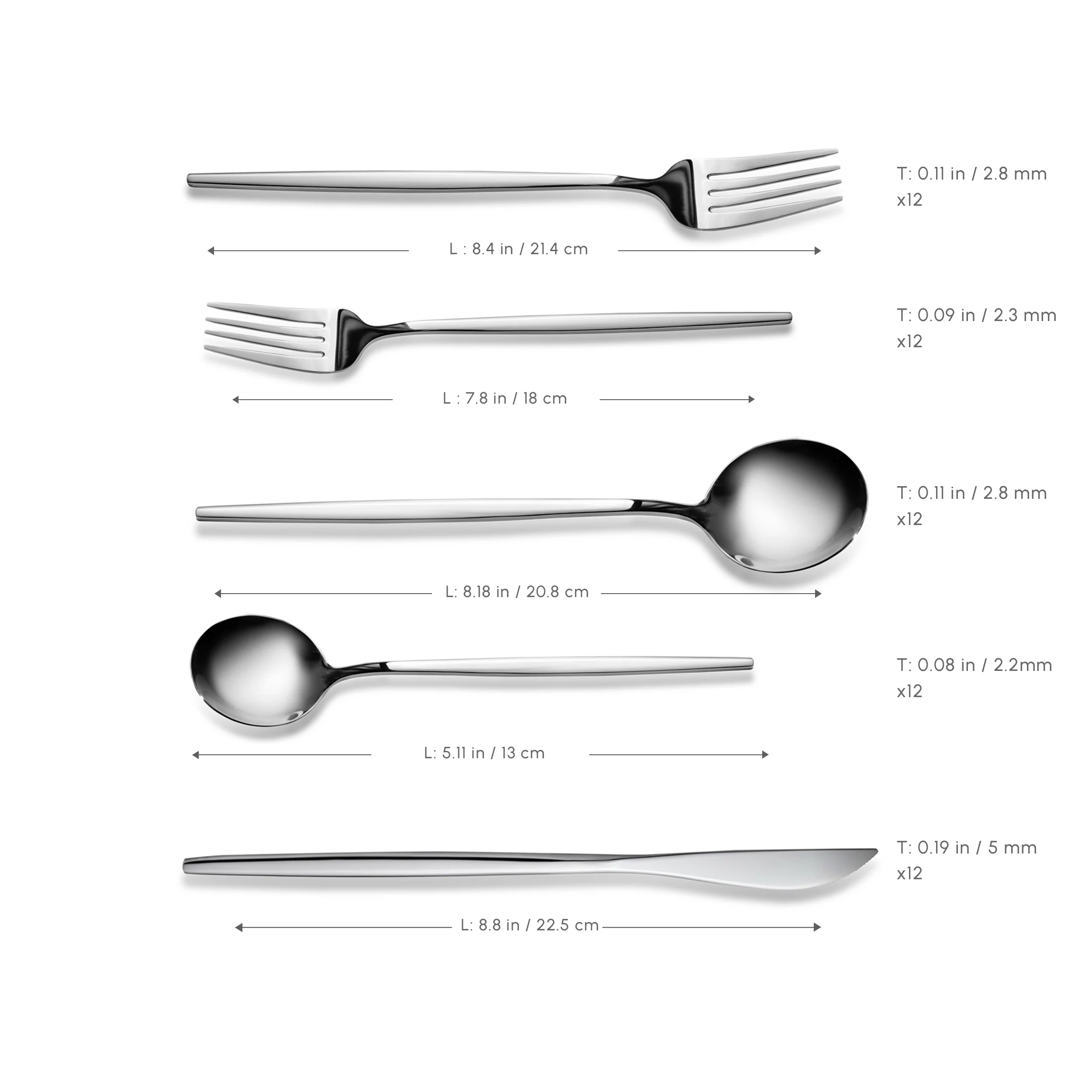 Karaca Orion Silver 60-Piece Stainless Steel Cutlery Set for 12 People, Silver - Image 3