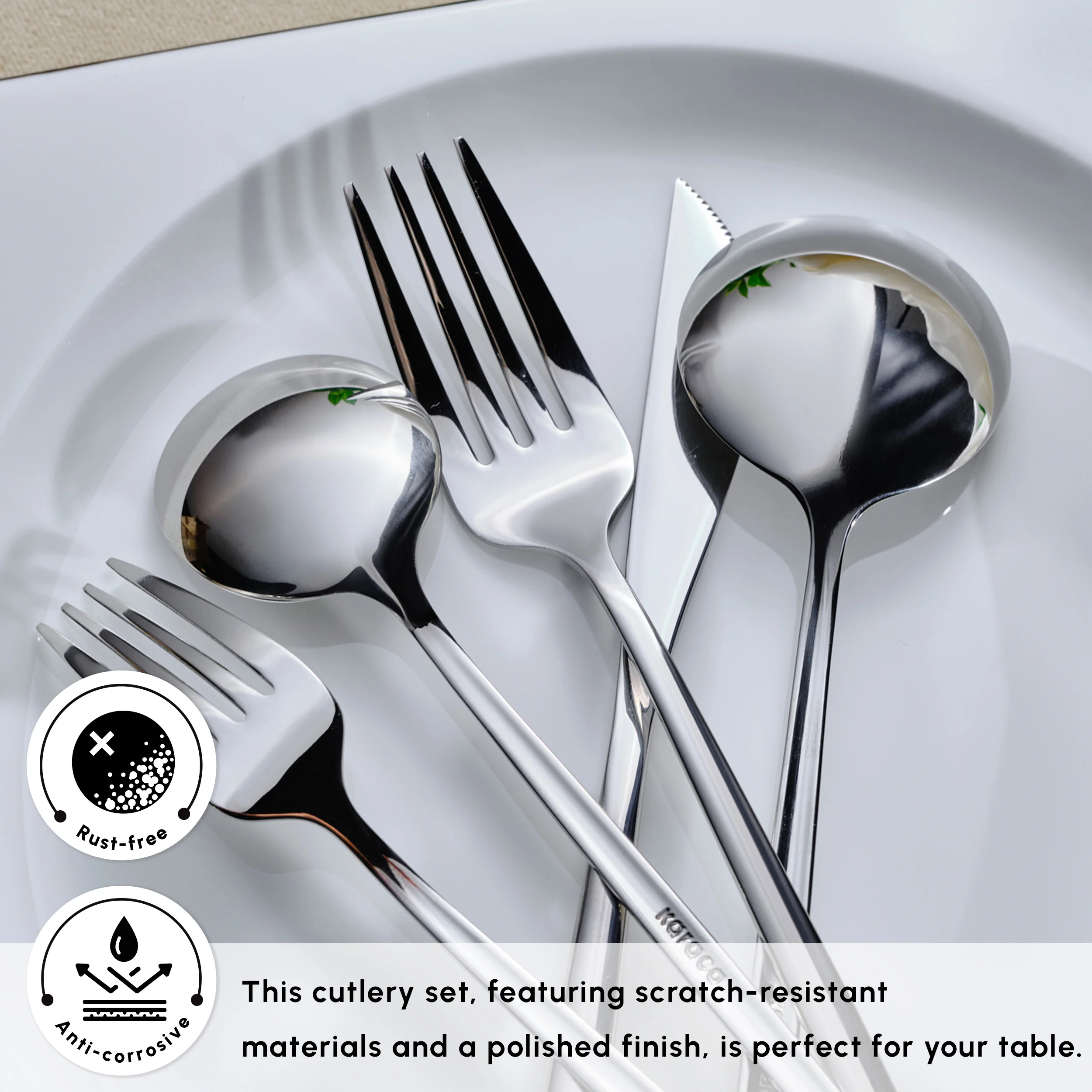 Karaca Orion Silver 60-Piece Stainless Steel Cutlery Set for 12 People, Silver - Image 5