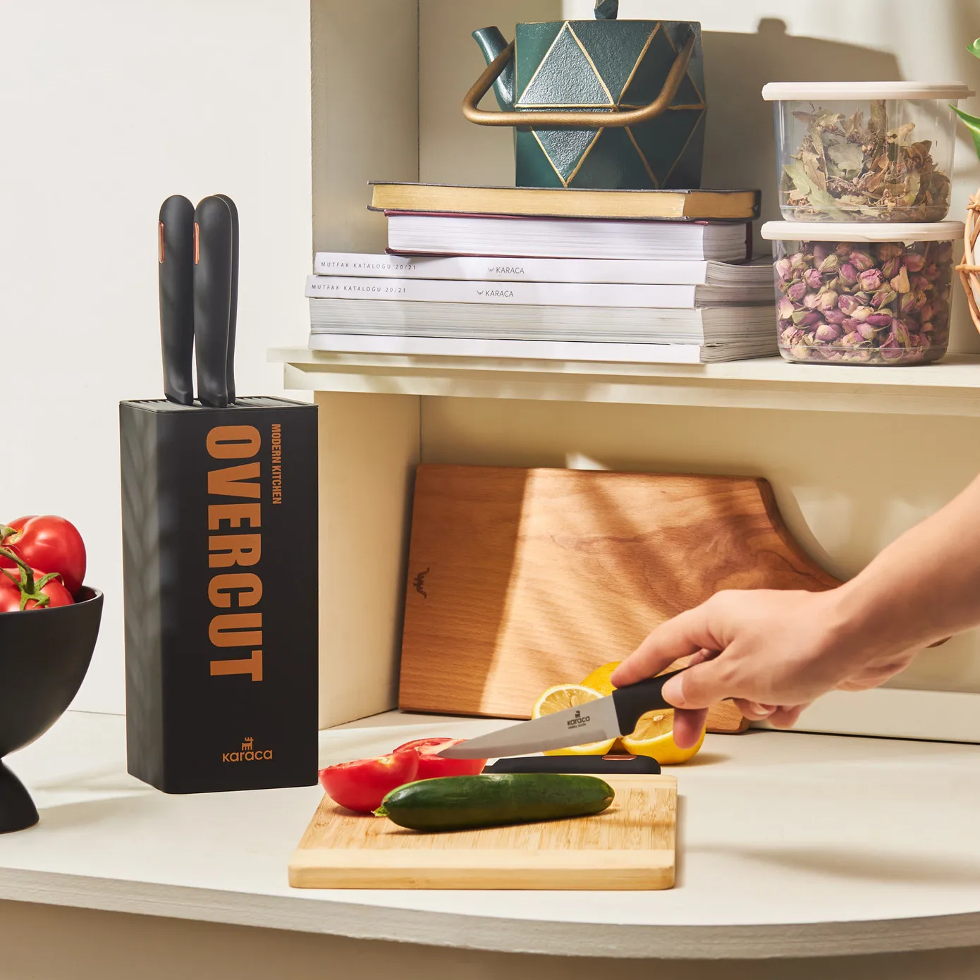 Karaca Overcut 5 Piece Knife Block Set, Black - Image 3