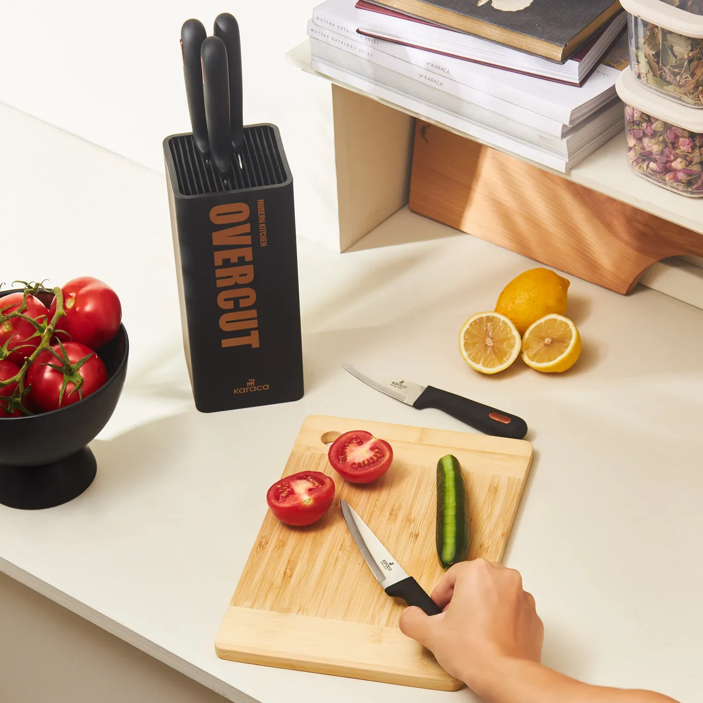 Karaca Overcut 5 Piece Knife Block Set, Black - Image 5