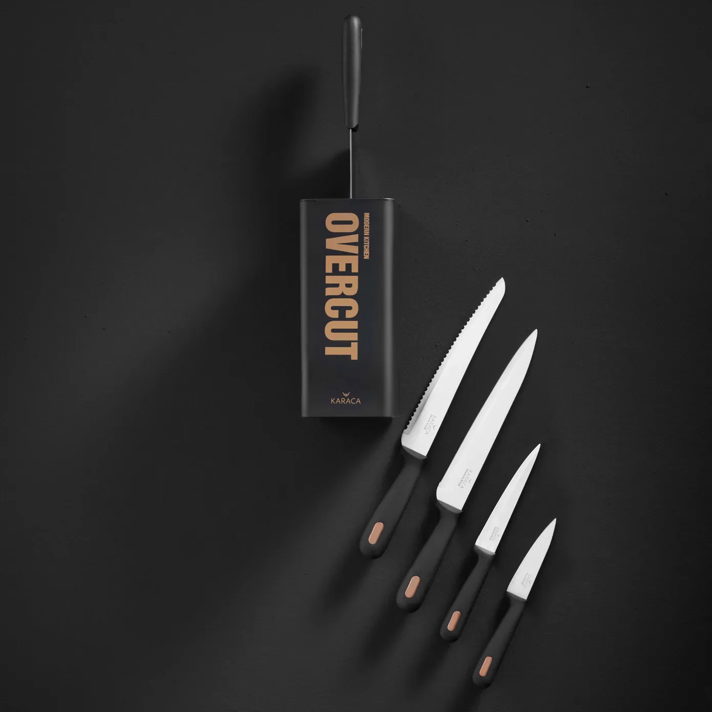 Karaca Overcut 5 Piece Knife Block Set, Black - Image 6