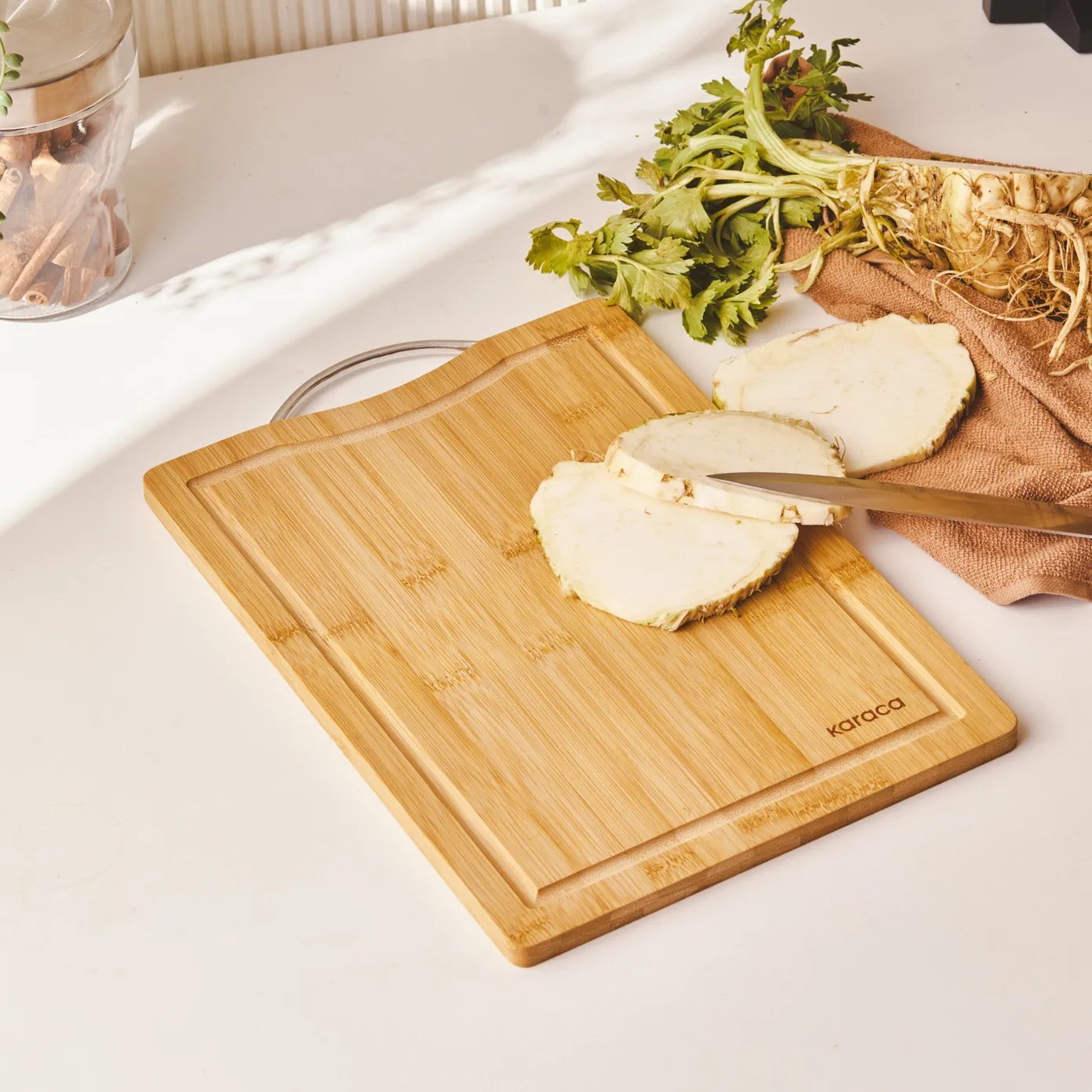 Karaca Owen Bamboo Rectangle Chopping Board, Large, Wood - Image 4