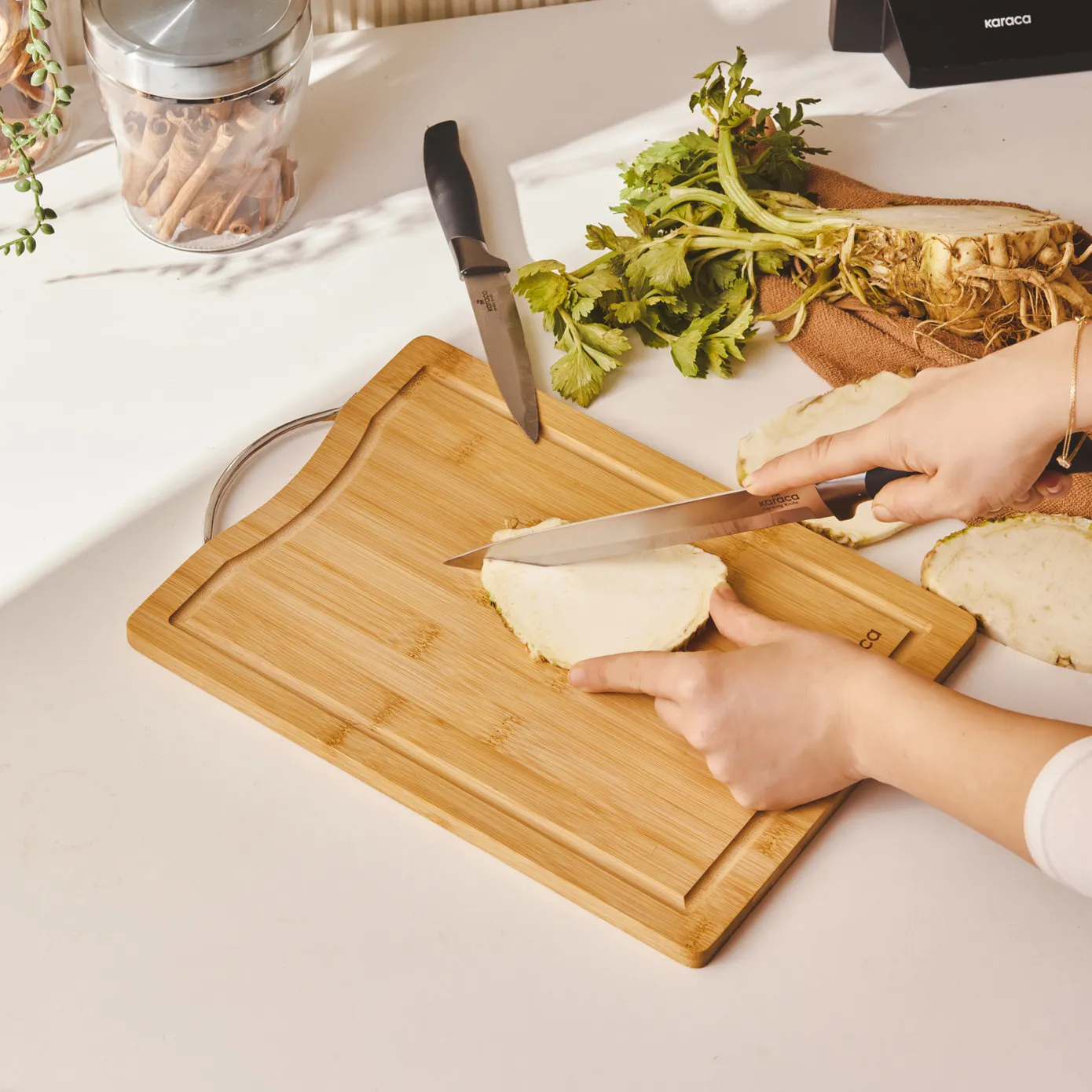 Karaca Owen Bamboo Rectangle Chopping Board, Large, Wood - Image 6