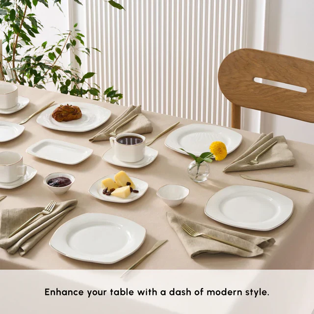 Karaca Elegance Bone Padoca 26-Piece Half Square Serveware Set for 6 People, Gold - Image 5