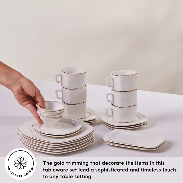 Karaca Elegance Bone Padoca 26-Piece Half Square Serveware Set for 6 People, Gold - Image 6