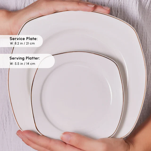 Karaca Elegance Bone Padoca 26-Piece Half Square Serveware Set for 6 People, Gold - Image 7