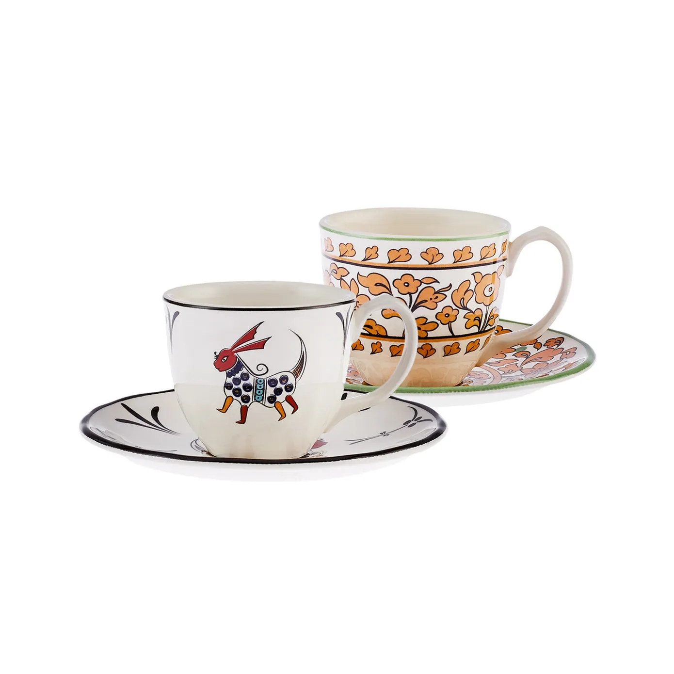 Karaca Paye Seljuk Collection 4 Piece Porcelain Tea Cup and Saucer Set for 2 People, 200ml, Multi - Image 2