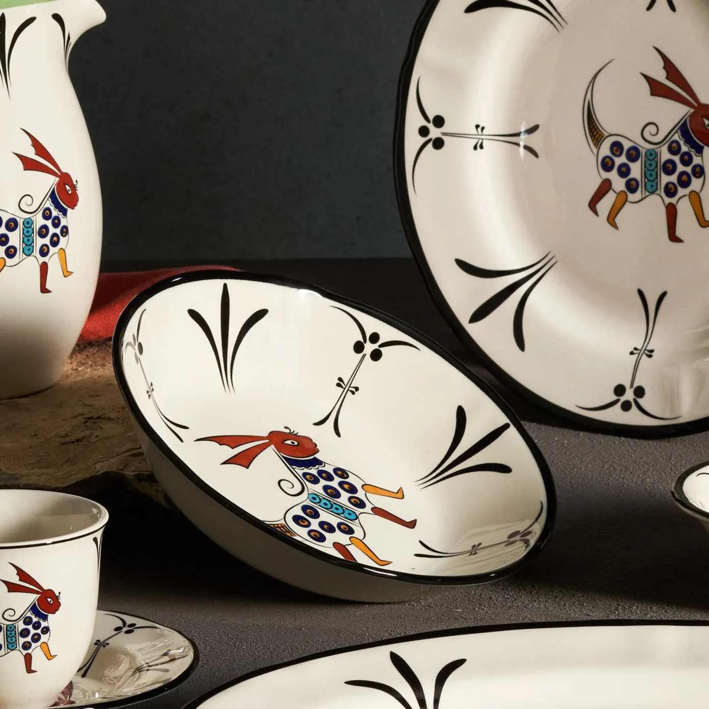 Karaca Paye Seljuk Collection Porcelain CerealSoup Bowl, 20cm, Black Multi
