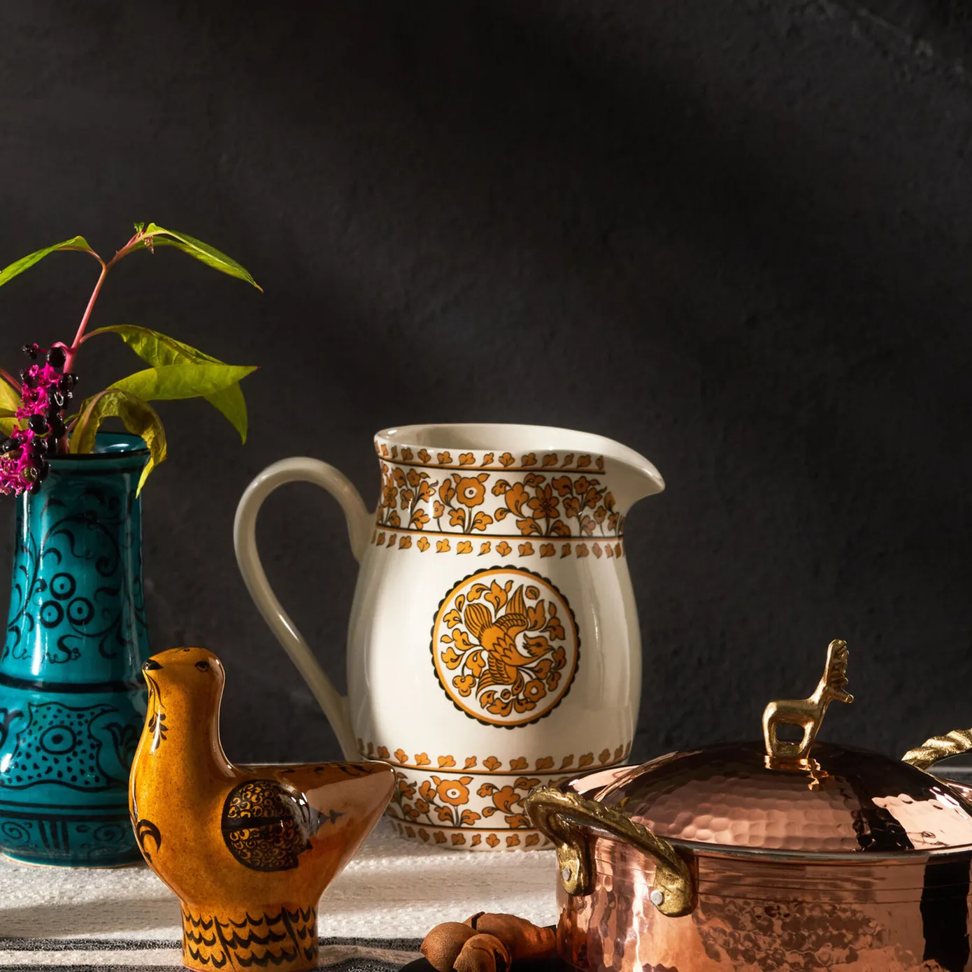 Karaca Paye Seljuk Collection Porcelain Pitcher, 1500ml, Orange Multi