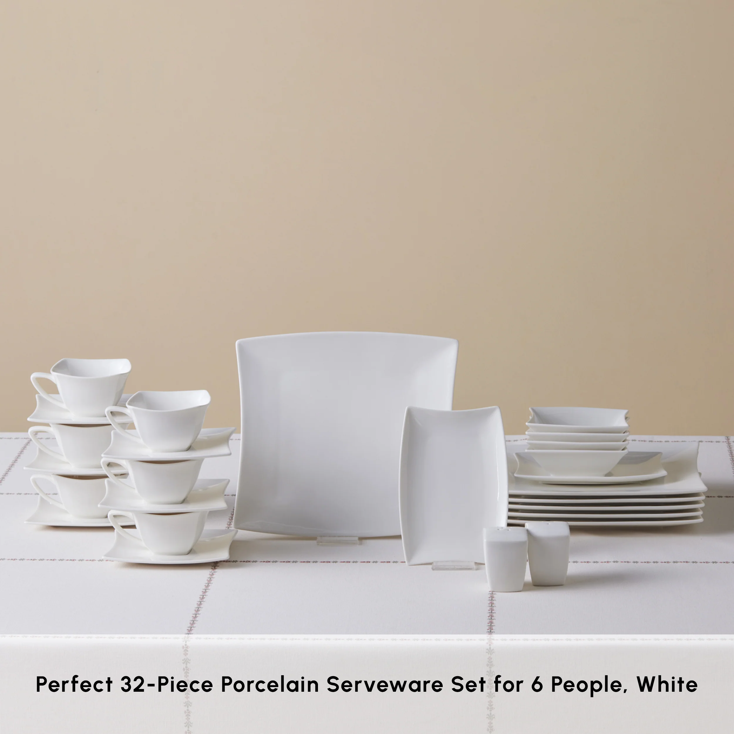 Karaca Stream Pure Perfect White 32-Piece Serveware Set for 6 People, White - Image 3