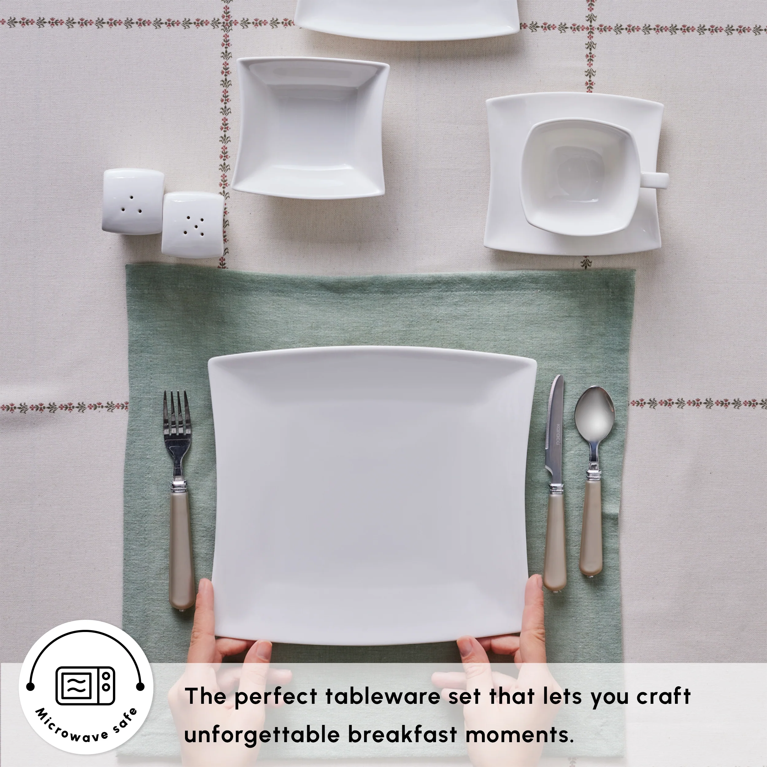 Karaca Stream Pure Perfect White 32-Piece Serveware Set for 6 People, White - Image 4