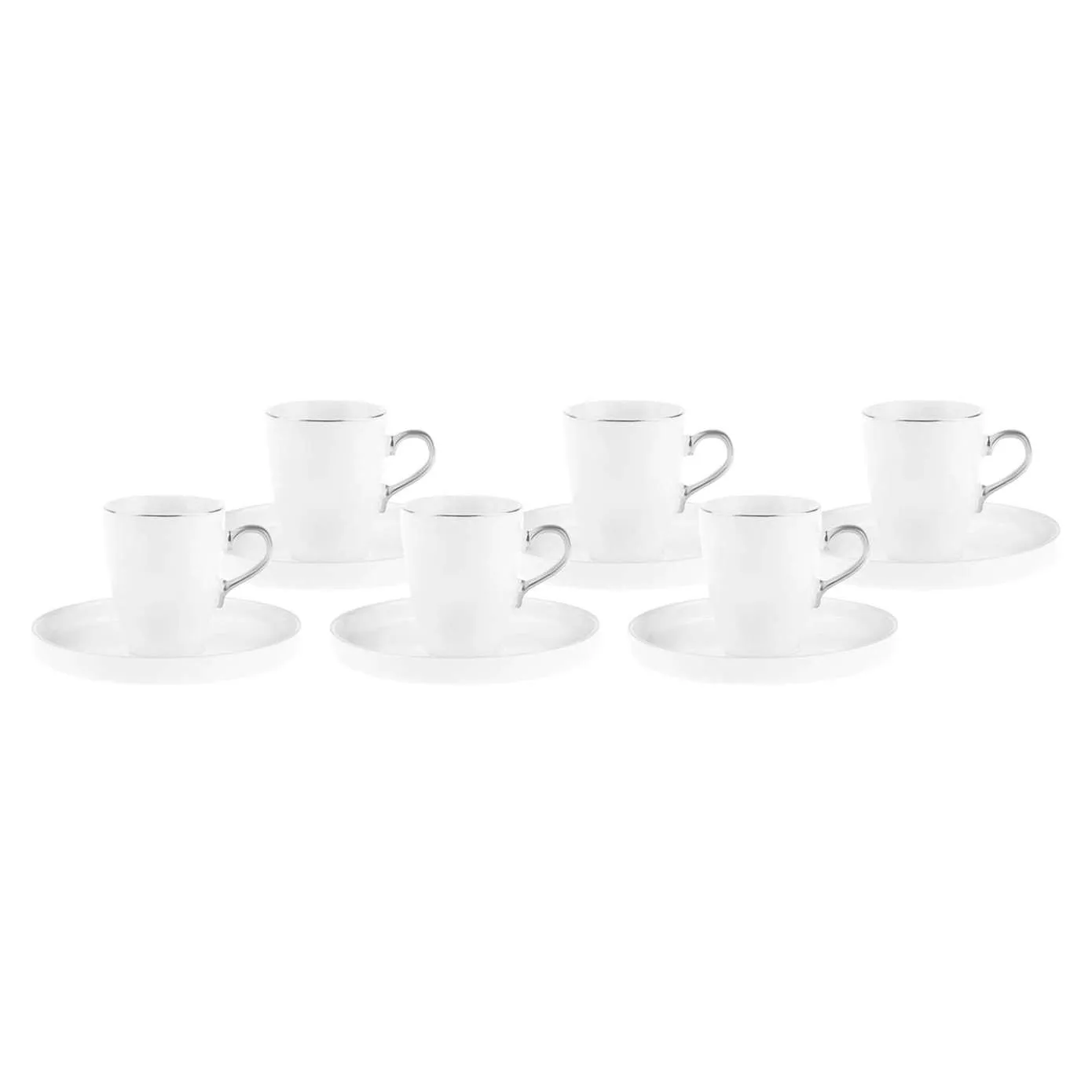 Karaca Pippo 12 Piece Porcelain Espresso Turkish Coffee Cup Set for 6 People, 75ml, White Silver - Image 3