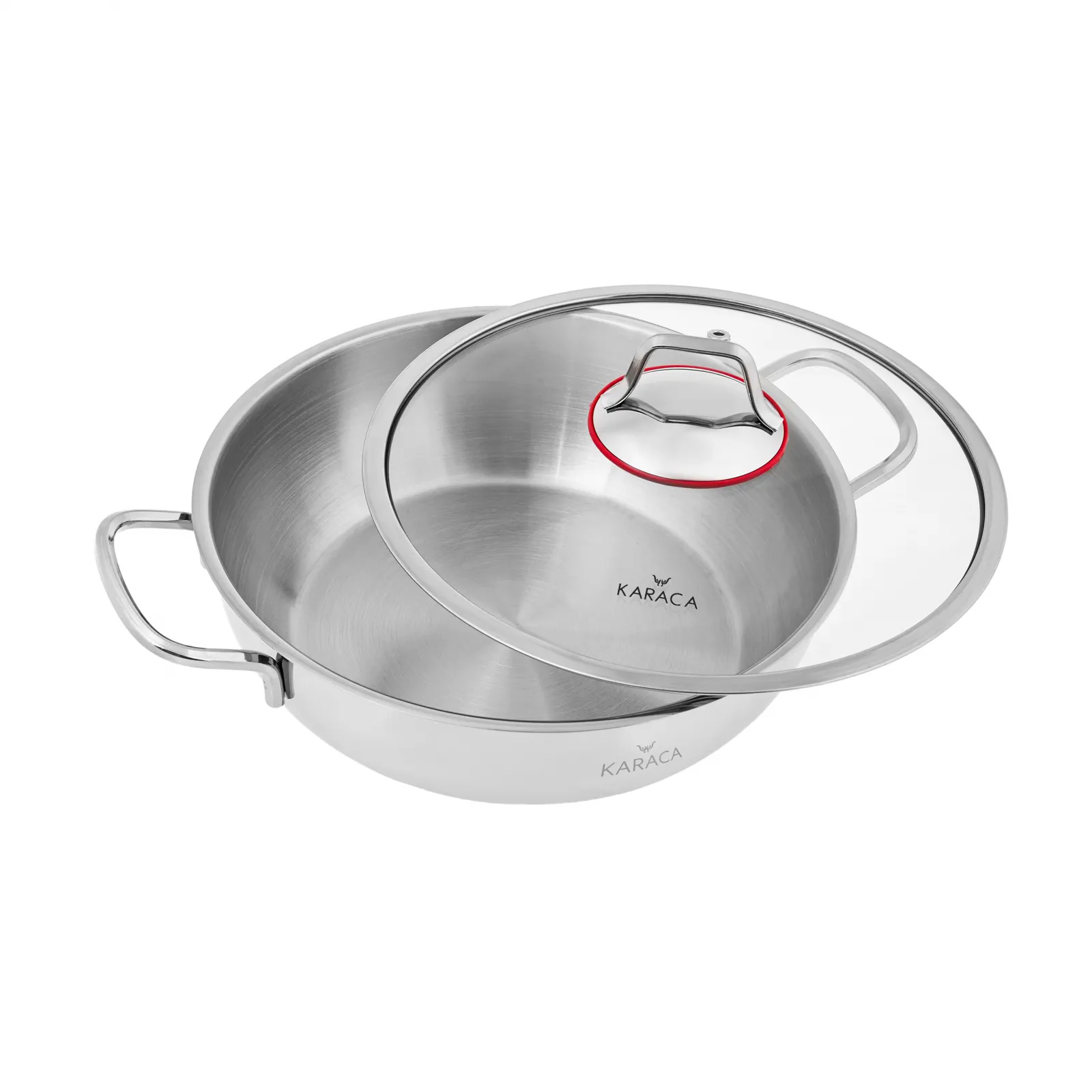 Karaca Pişir Sakla 13-Piece Non-Stick Stainless Steel Induction Cookware Set and Red Storage Container, Silver Red - Image 5