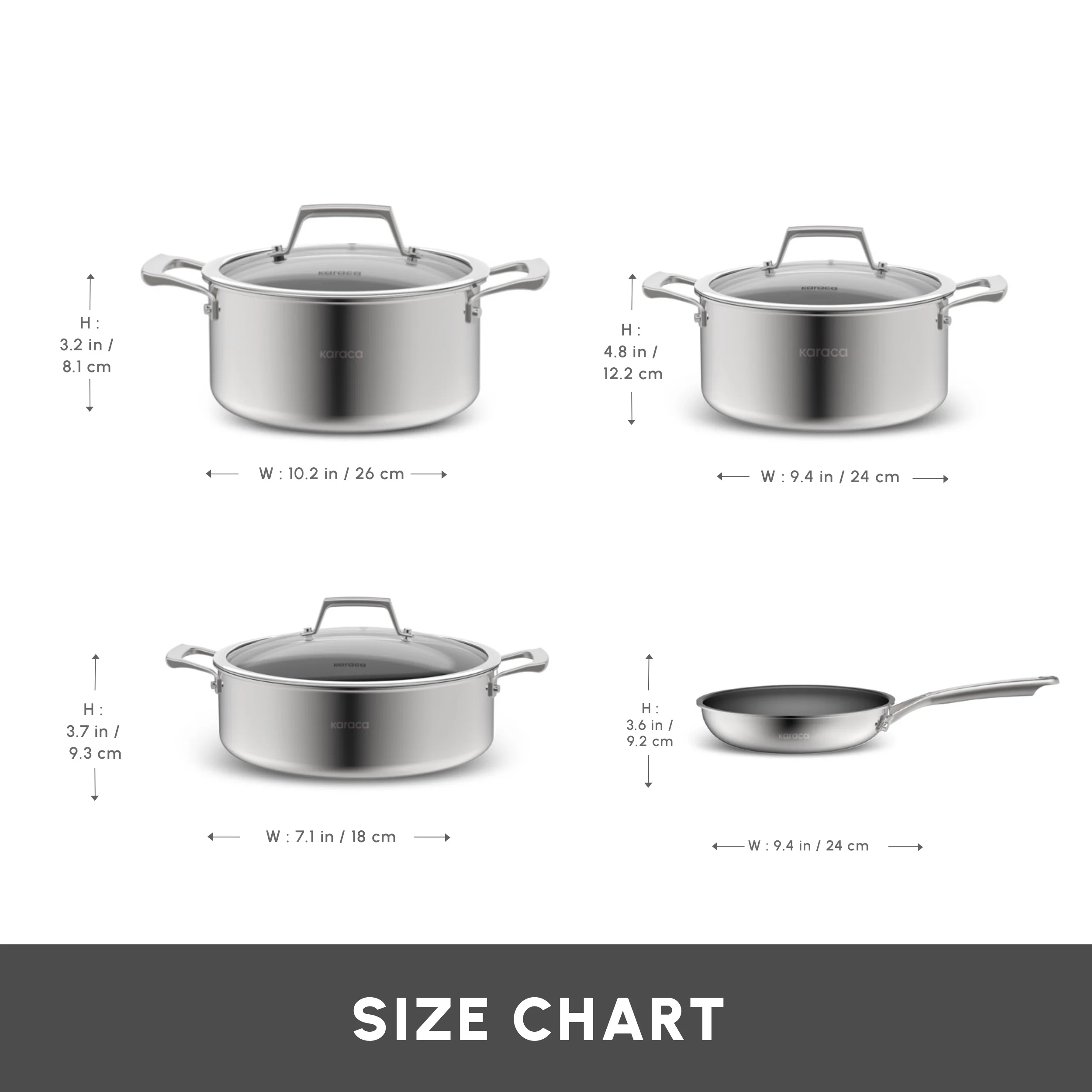 Karaca Plasma Steel 3Ply 7-Piece Non-Stick Induction Cookware Set, Silver - Image 2