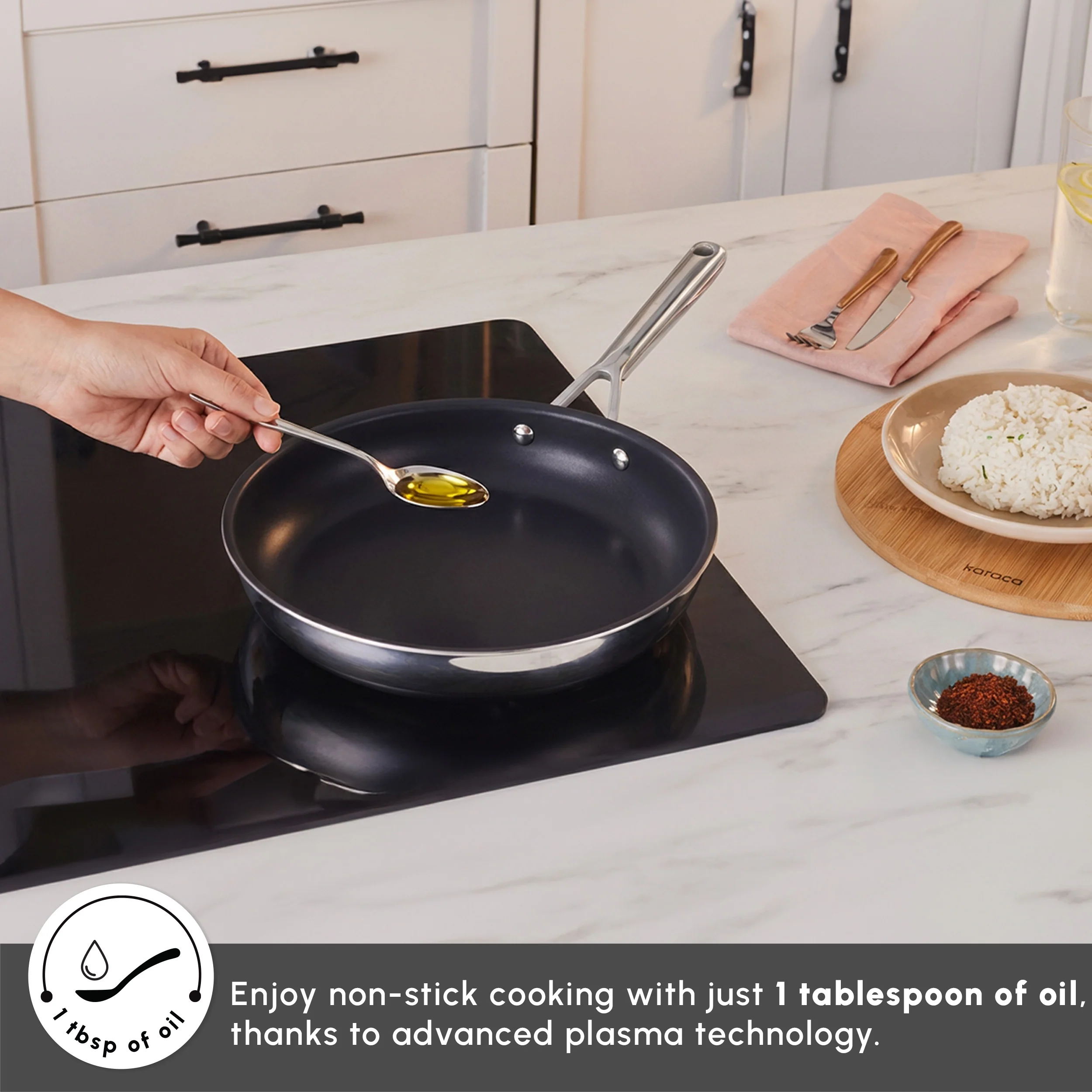 Karaca Plasma Steel 3Ply 7-Piece Non-Stick Induction Cookware Set, Silver - Image 3