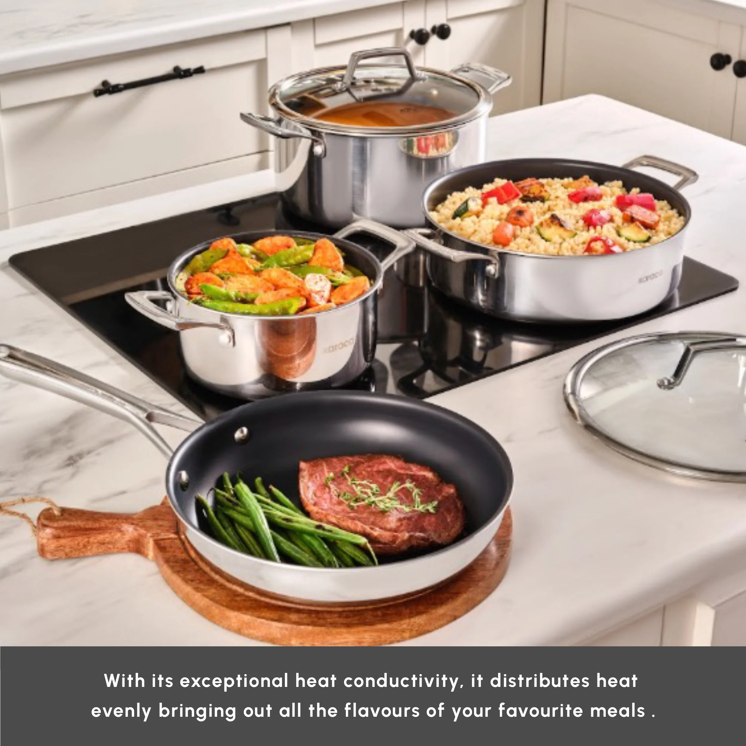 Karaca Plasma Steel 3Ply 7-Piece Non-Stick Induction Cookware Set, Silver - Image 8