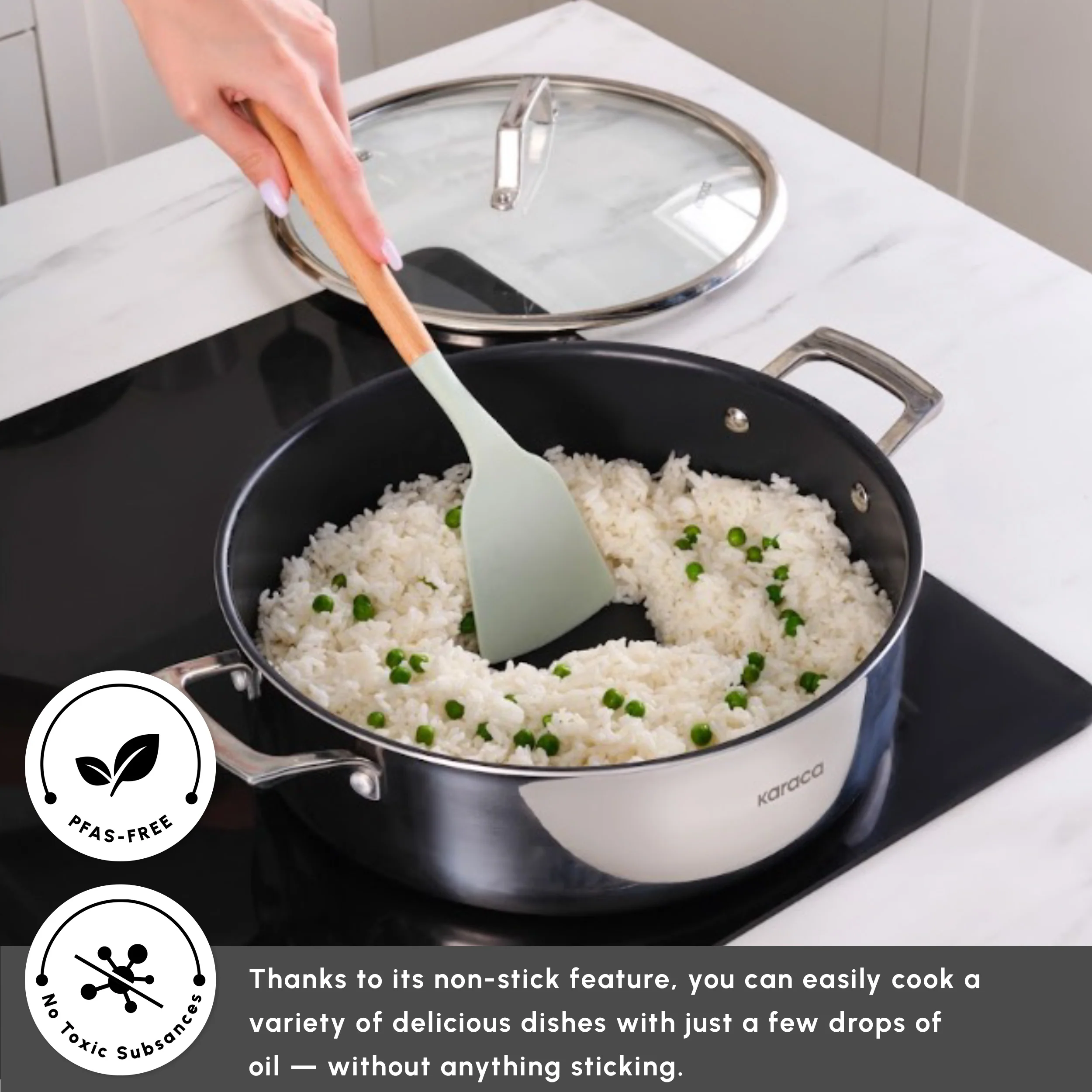 Karaca Plasma Steel 3Ply Non-Stick Induction Casserole, 24cm, Silver - Image 3