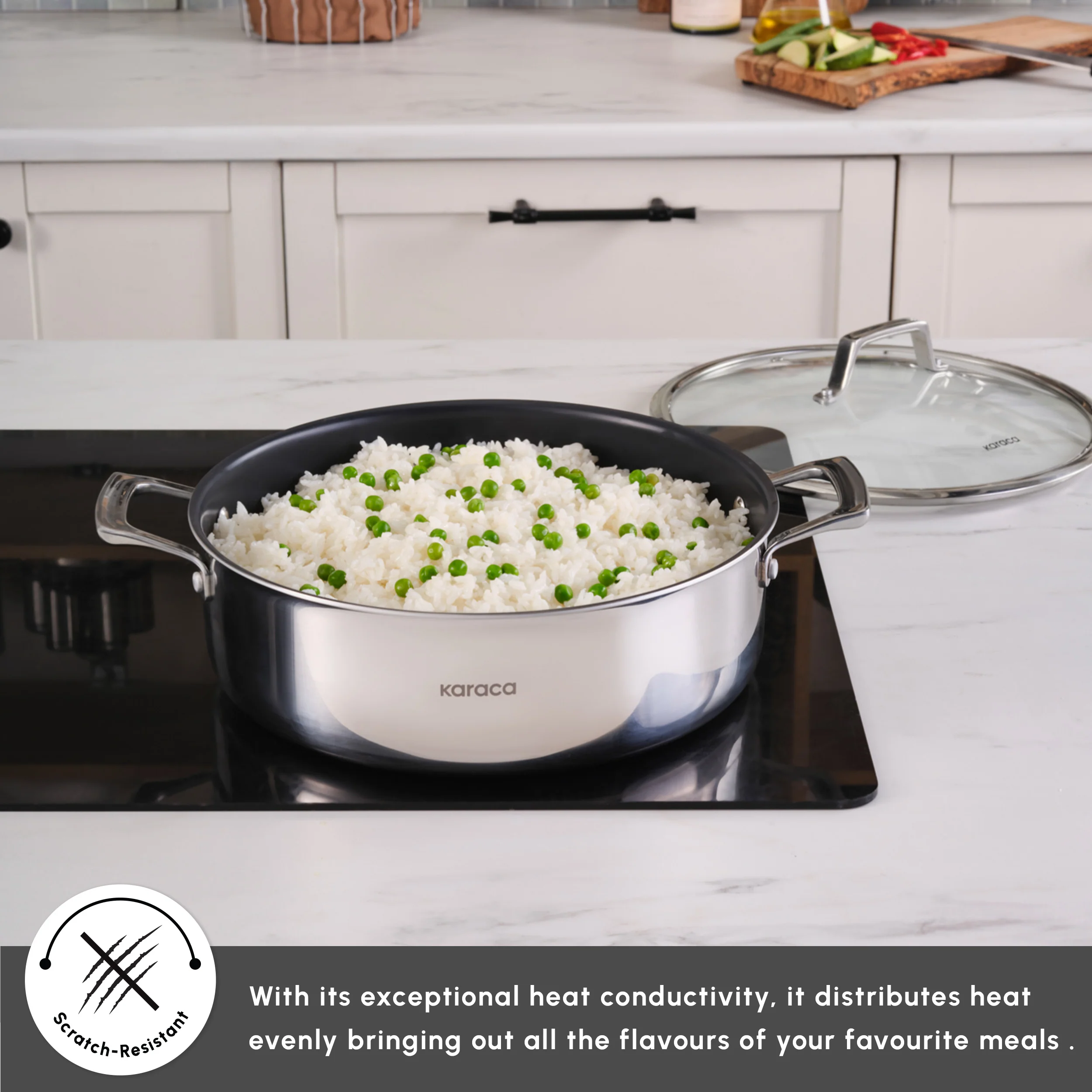 Karaca Plasma Steel 3Ply Non-Stick Induction Casserole, 24cm, Silver - Image 7