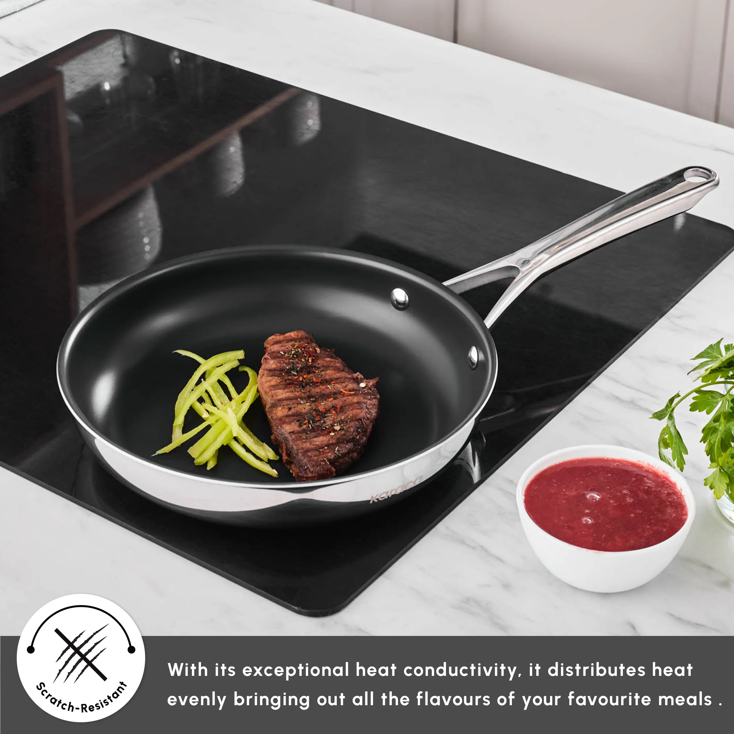 Karaca Plasma Steel 3Ply Non-Stick Induction Frying Pan, 28cm, Silver - Image 7