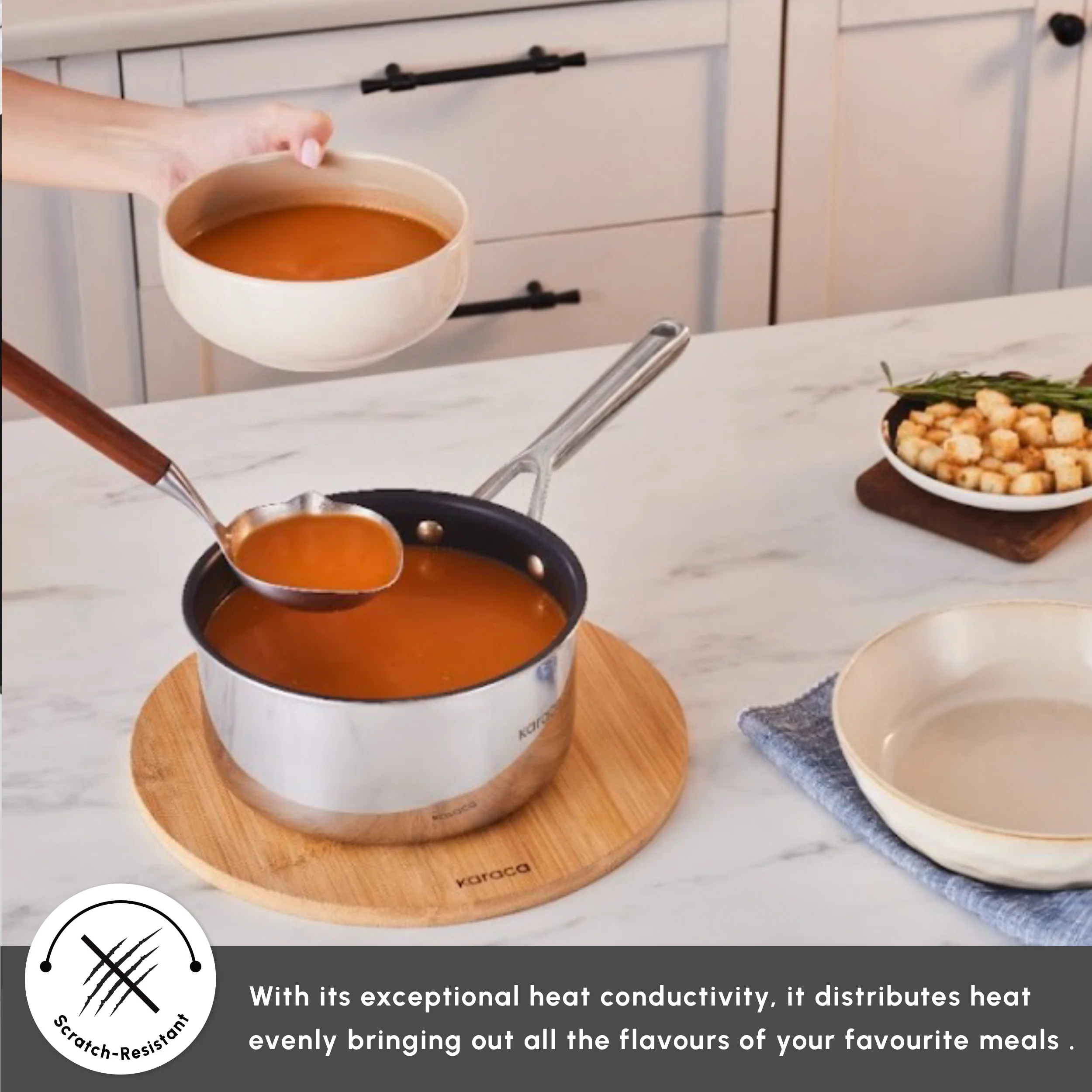 Karaca Plasma Steel 3Ply Non-Stick Sauce Pan, 18cm, Silver - Image 7