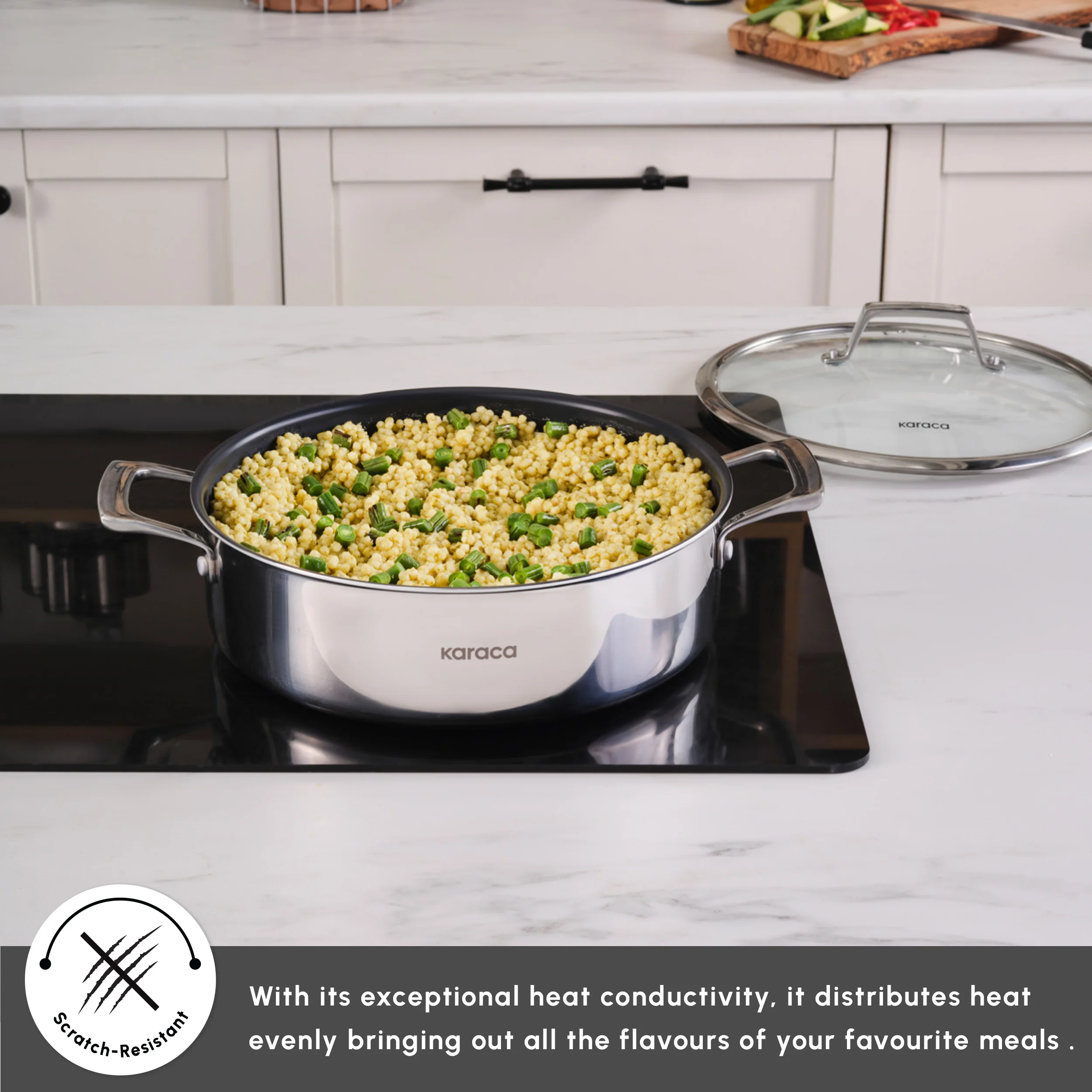 Karaca Plasma Steel 3Ply Non-Stick Induction Shallow Casserole, 26cm, Silver - Image 7
