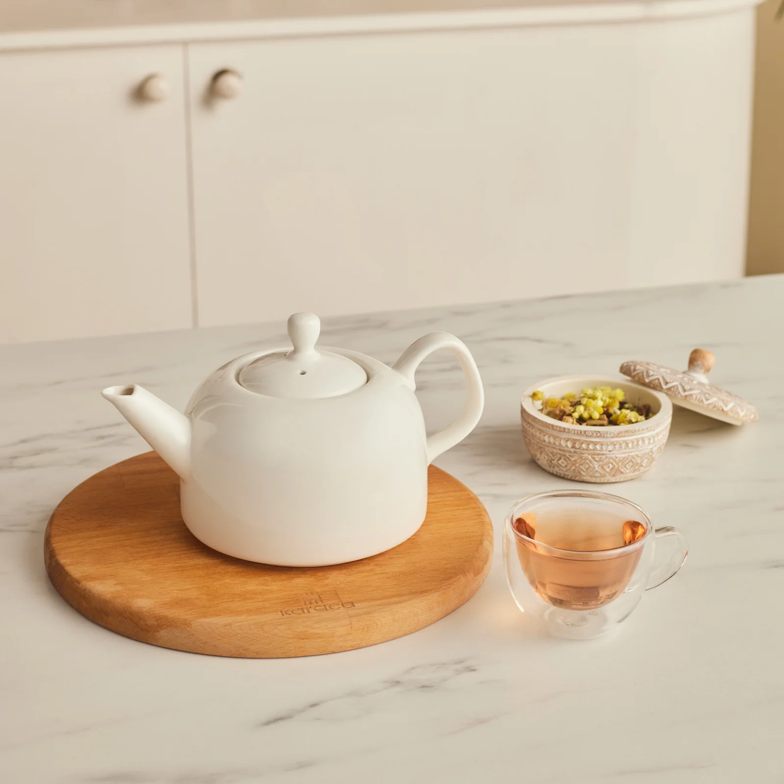 Karaca Pocelinox Porcelain & Stainless Steel Teapot Set, XL, Silver - Image 3