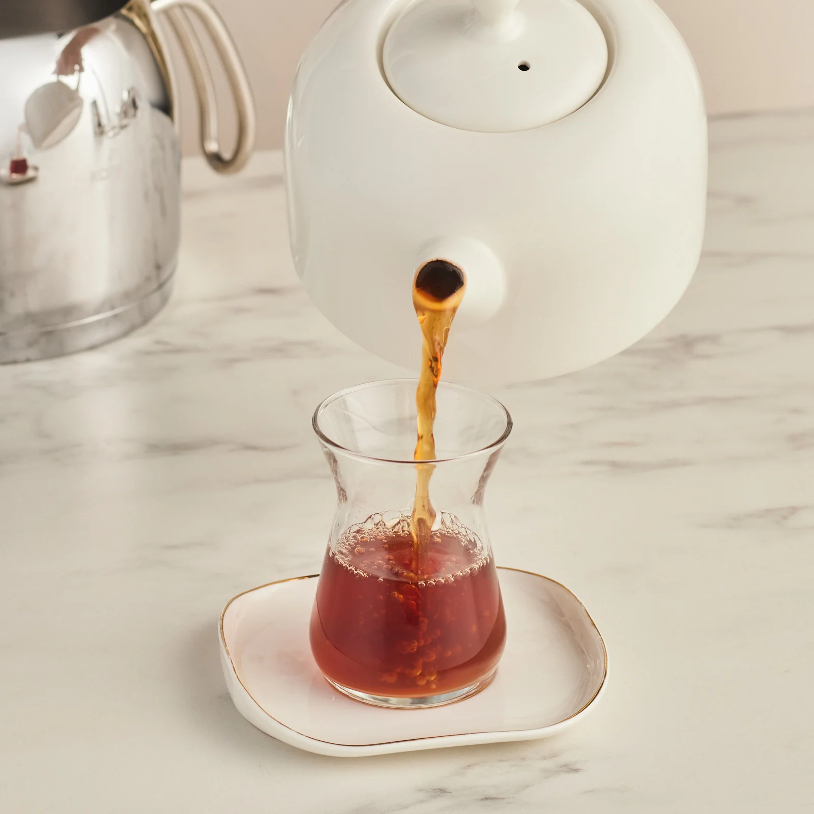 Karaca Pocelinox Porcelain & Stainless Steel Teapot Set, XL, Silver - Image 4