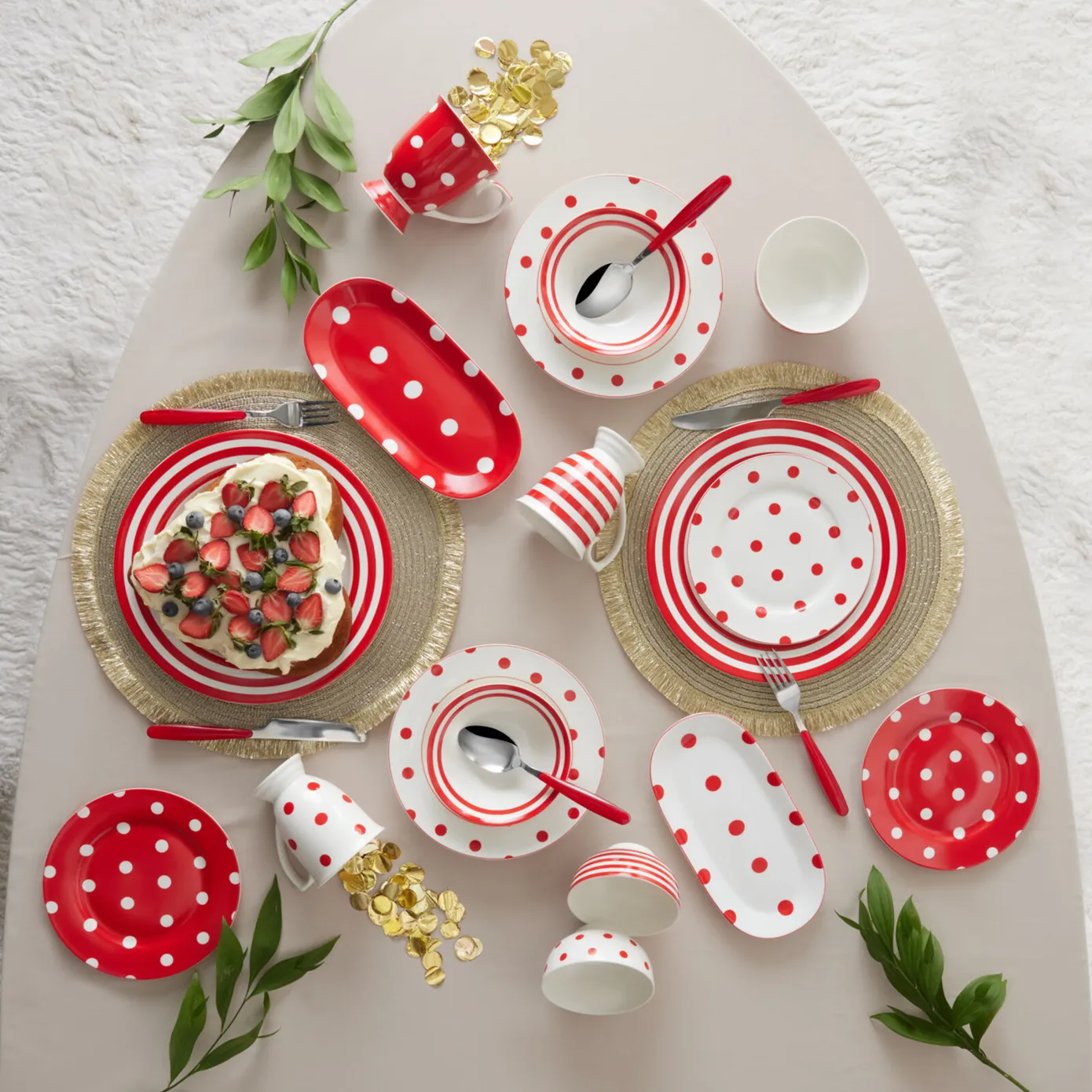 Karaca Polka Dot Porcelain Dinner Plate, 27cm, Red Multi - Image 4