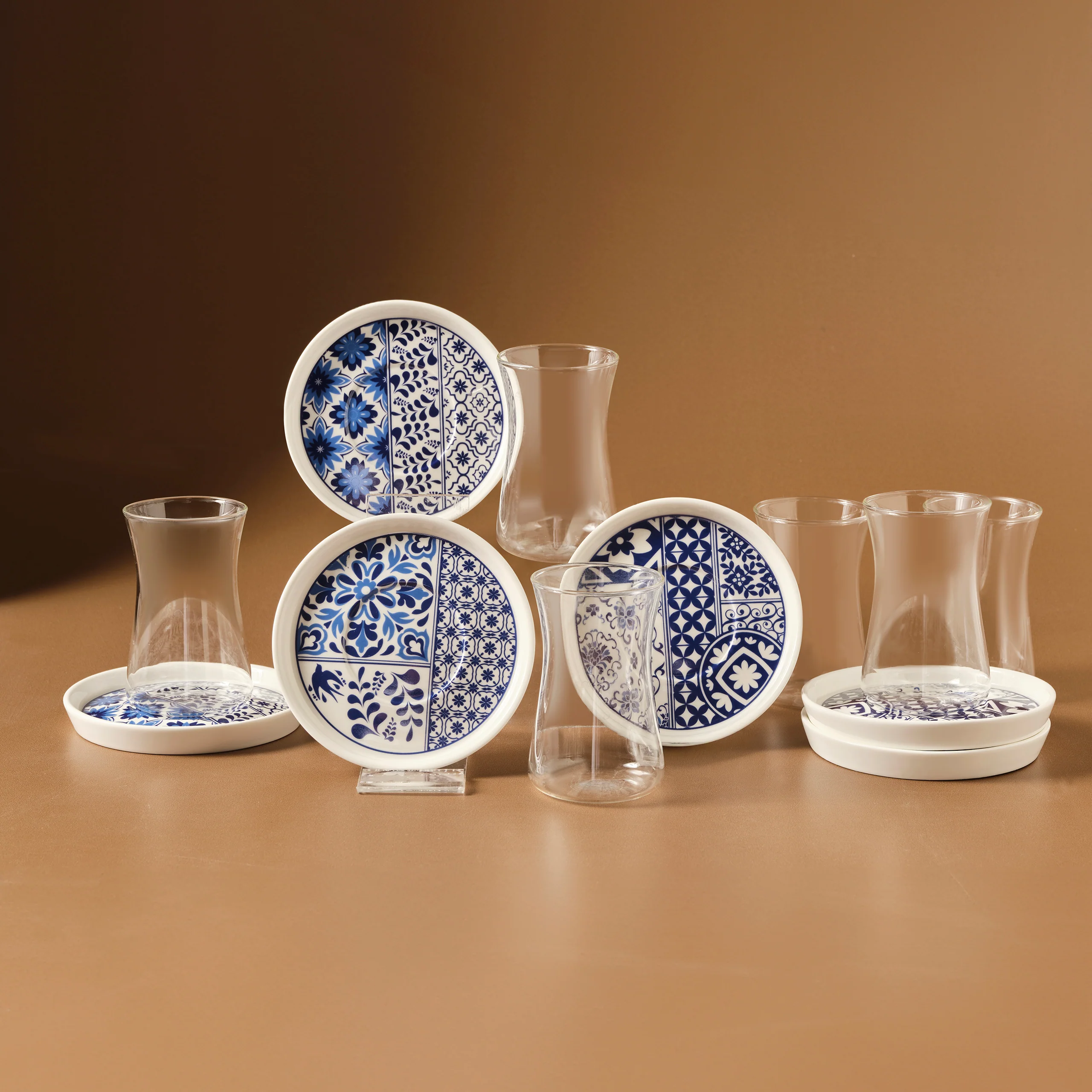 Karaca Portela 12-Piece Bone China Turkish Tea Set for 6 People, 170ml, Multi