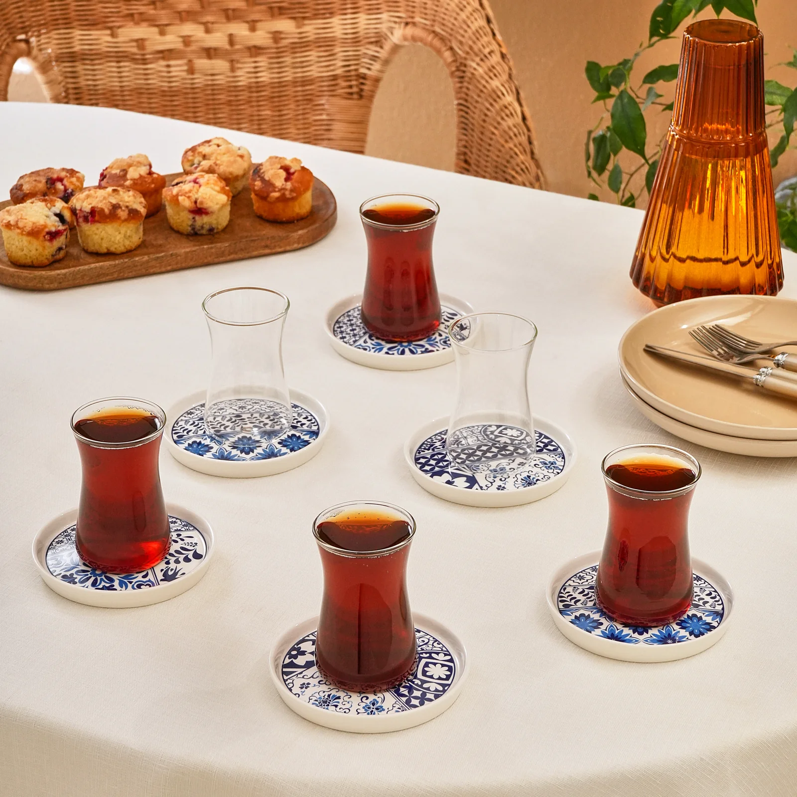 Karaca Portela 12-Piece Bone China Turkish Tea Set for 6 People, 170ml, Multi - Image 2