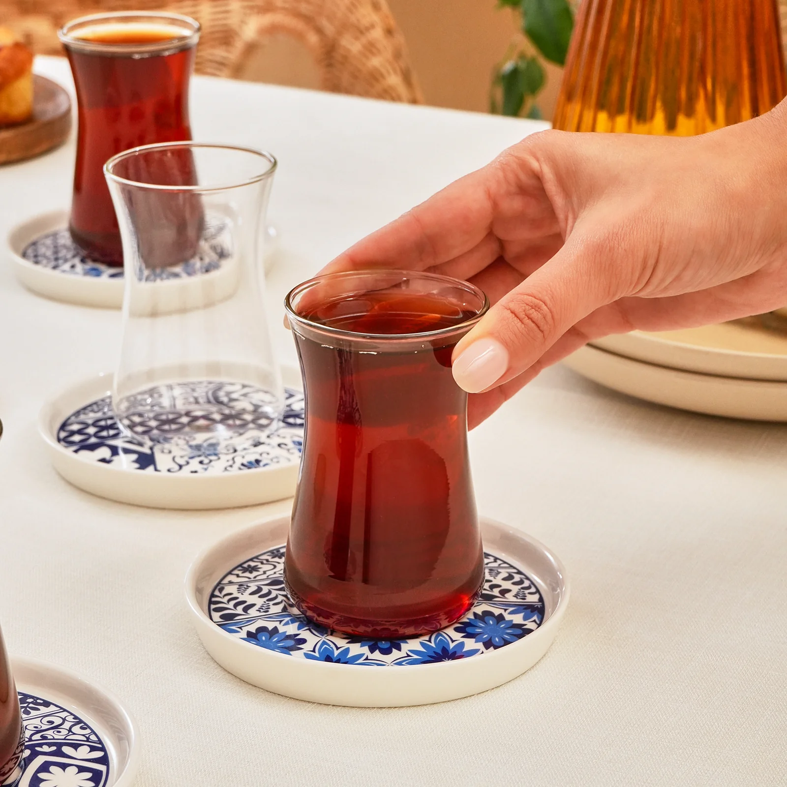 Karaca Portela 12-Piece Bone China Turkish Tea Set for 6 People, 170ml, Multi - Image 8