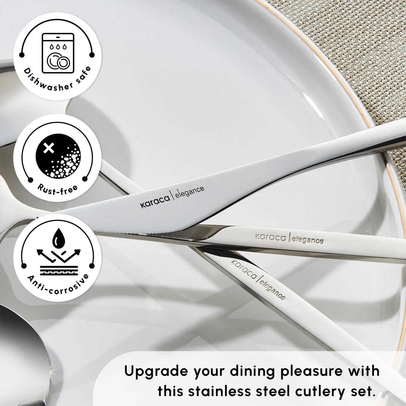 Karaca New Porto 60-Piece Stainless Steel Cutlery Set for 12 People, Platinum - Image 6