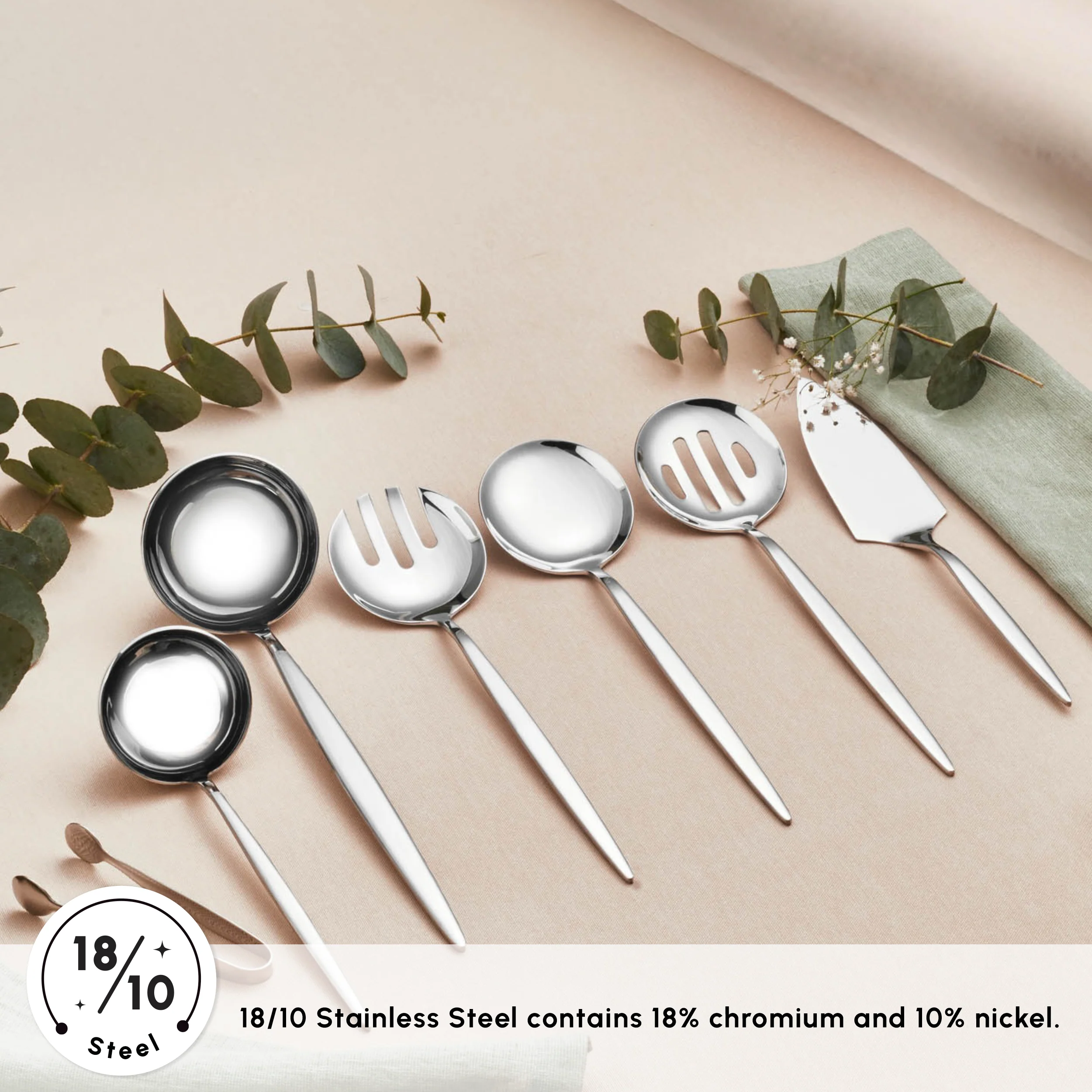 Karaca Porto 7-Piece Stainless Steel Serving Set, Platin - Image 3