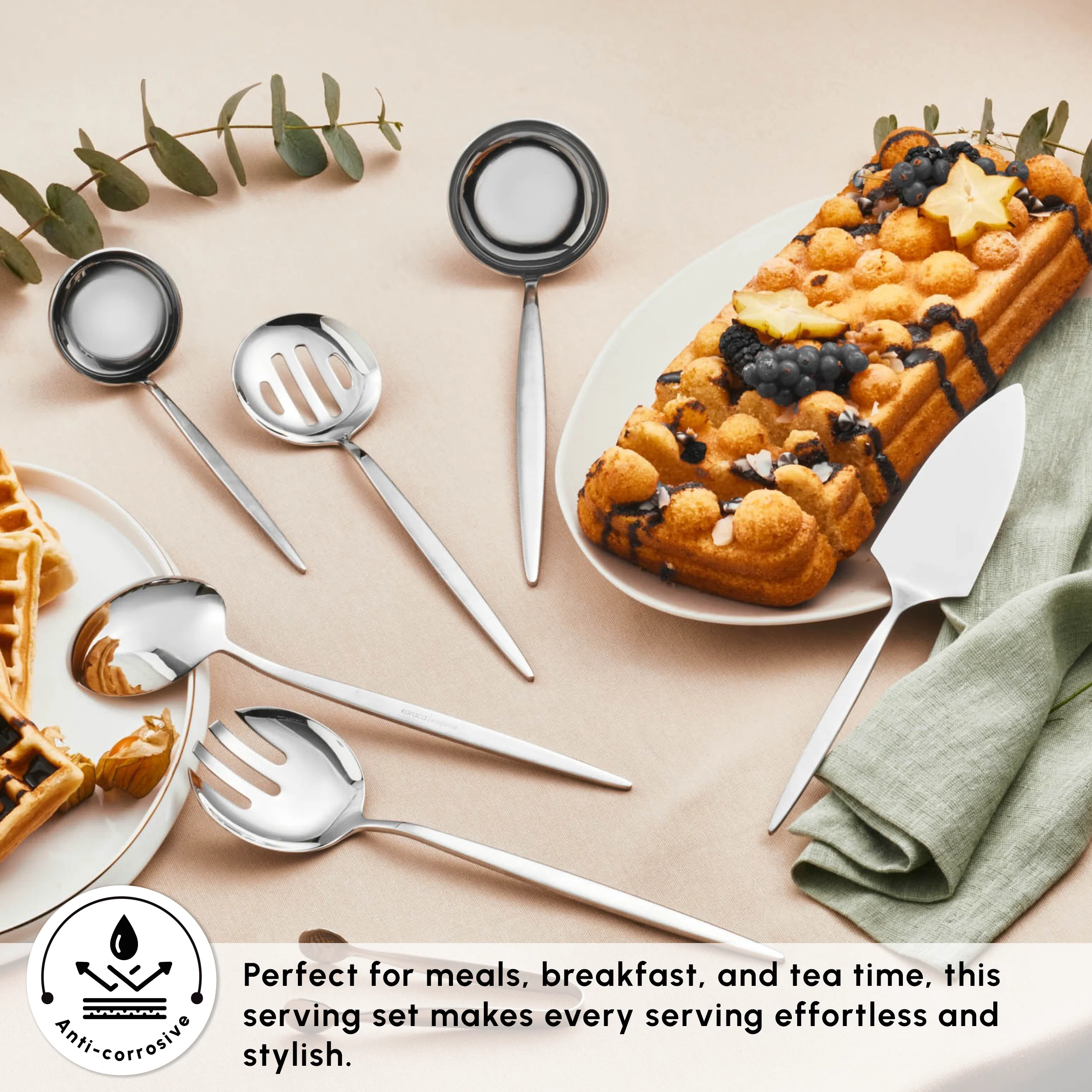 Karaca Porto 7-Piece Stainless Steel Serving Set, Platin - Image 4