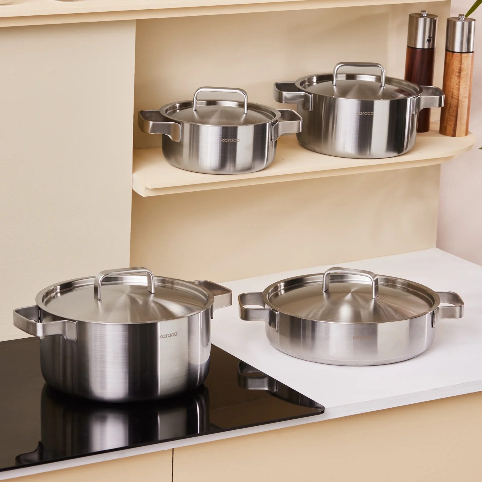 Karaca Powersteel 316+ 3Ply Onyx Stainless Steel Induction Cookware Set, Silver - Image 2