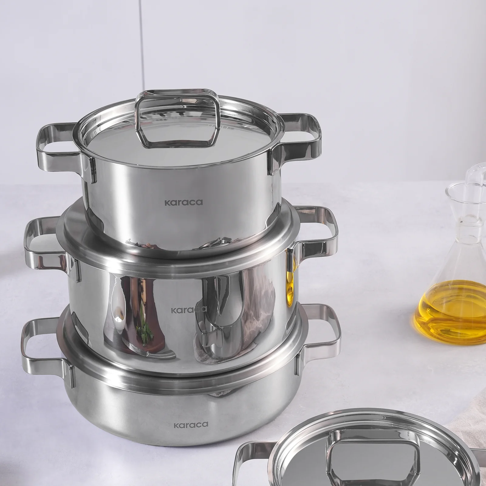 Karaca Powersteel 316+ 3Ply Onyx Stainless Steel Induction Cookware Set, Silver - Image 8