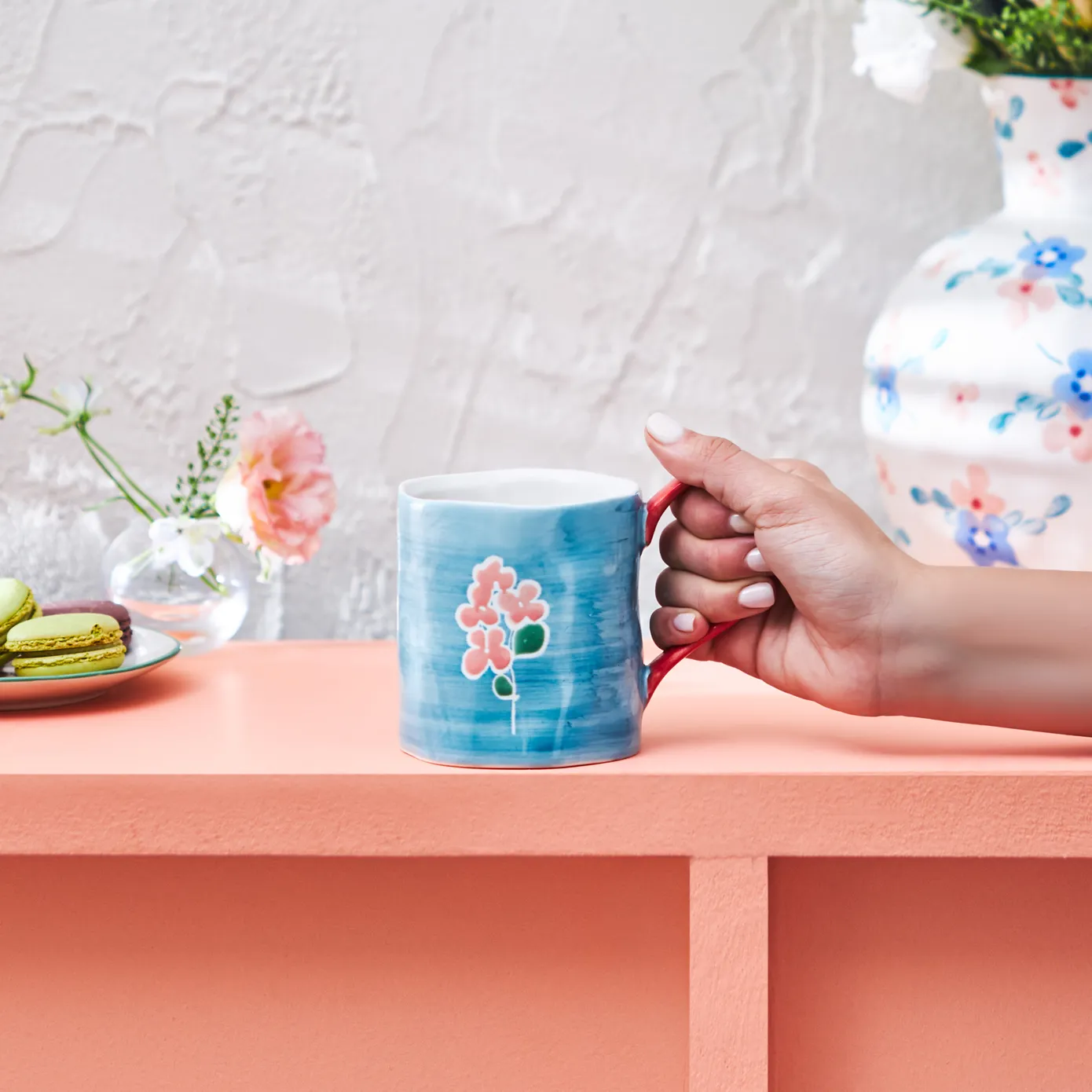 Karaca Primavera Stoneware Mug, 400ml, Blue - Image 3