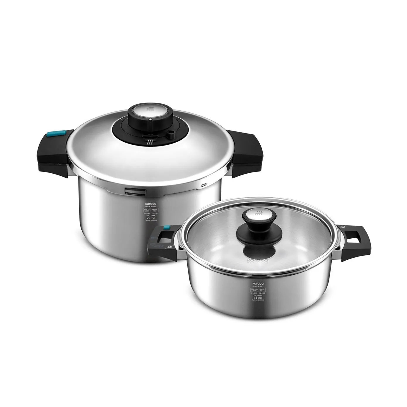 Karaca Quick and Safe 2-Piece Stainless Steel Induction Pressure Cooker Set, 4L+6L, Black Silver - Image 3