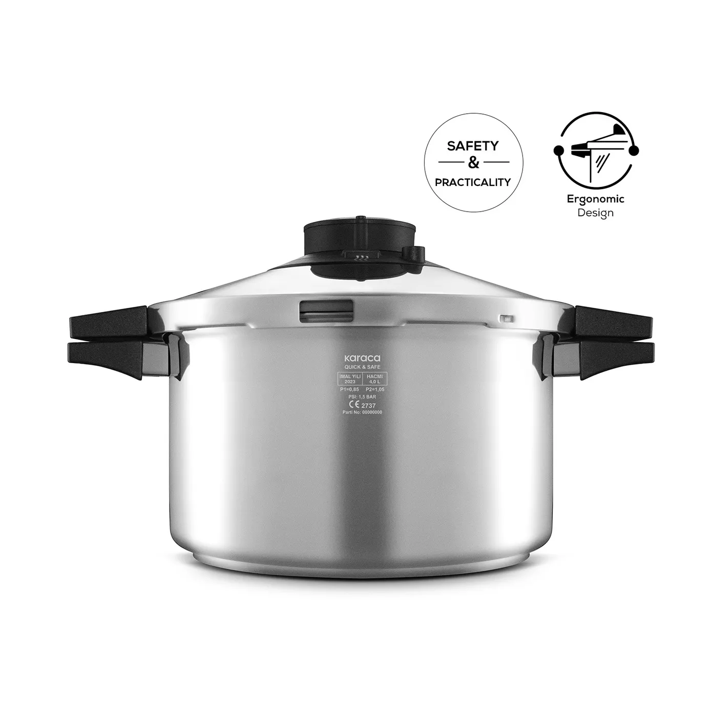 Karaca Quick and Safe 2-Piece Stainless Steel Induction Pressure Cooker Set, 4L+6L, Black Silver - Image 9