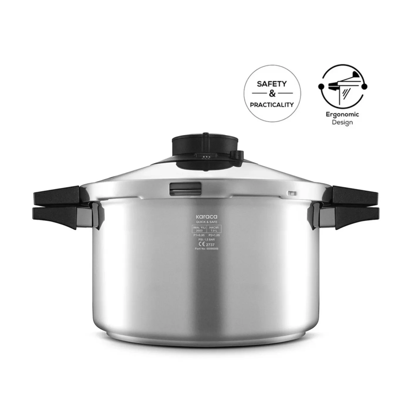 Karaca Quick and Safe Stainless Steel Induction Pressure Cooker, 7L, Black Silver - Image 9