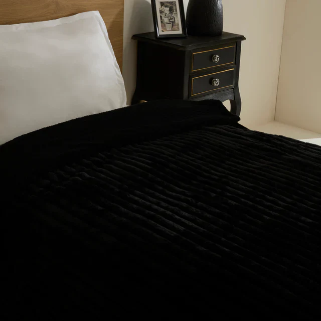 Karaca Stripe Sherpa Blanket, 150x200cm, Black - Image 3