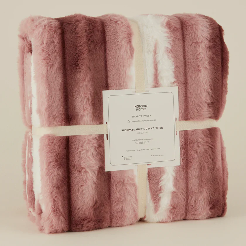 Karaca Rabbit Powder Sherpa Blanket, 150x200cm, Single, Powder - Image 3