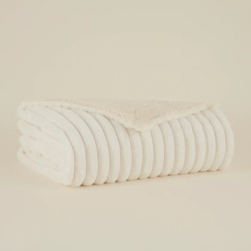 Karaca Stripe Sherpa Blanket, 130x150cm, White - Image 2