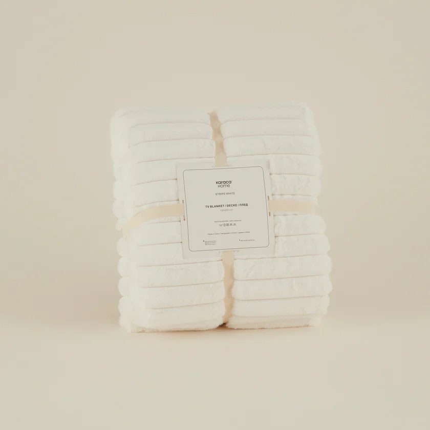 Karaca Stripe Sherpa Blanket, 130x150cm, White - Image 3