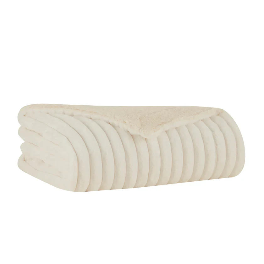 Karaca Stripe Sherpa Blanket, 130x150cm, White - Image 4