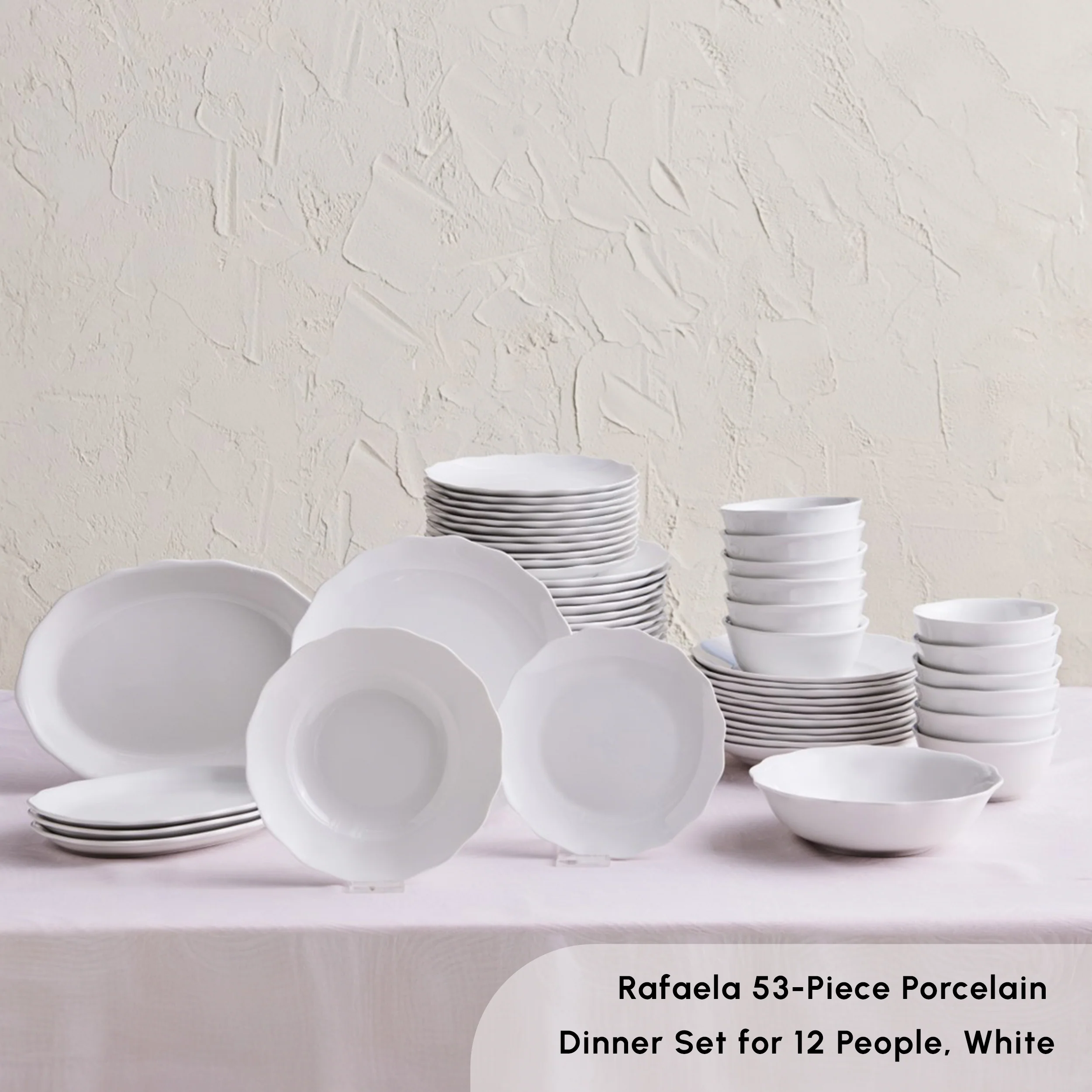 Karaca Rafaela 53-Piece Porcelain Dinner Set for 12 People, White - Image 3
