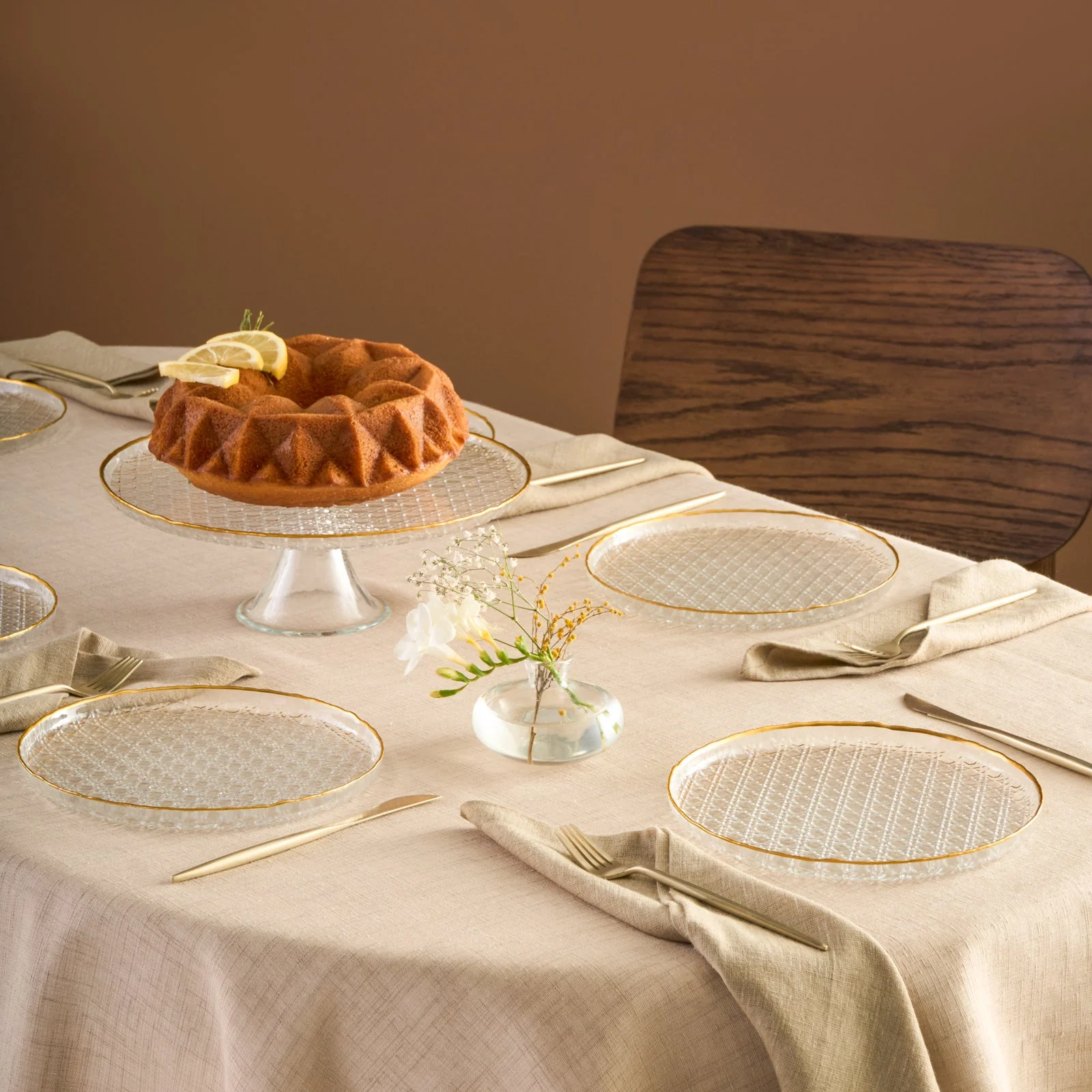 Karaca Rattan 7-Piece Serveware Set for 6 People, Gold - Image 2